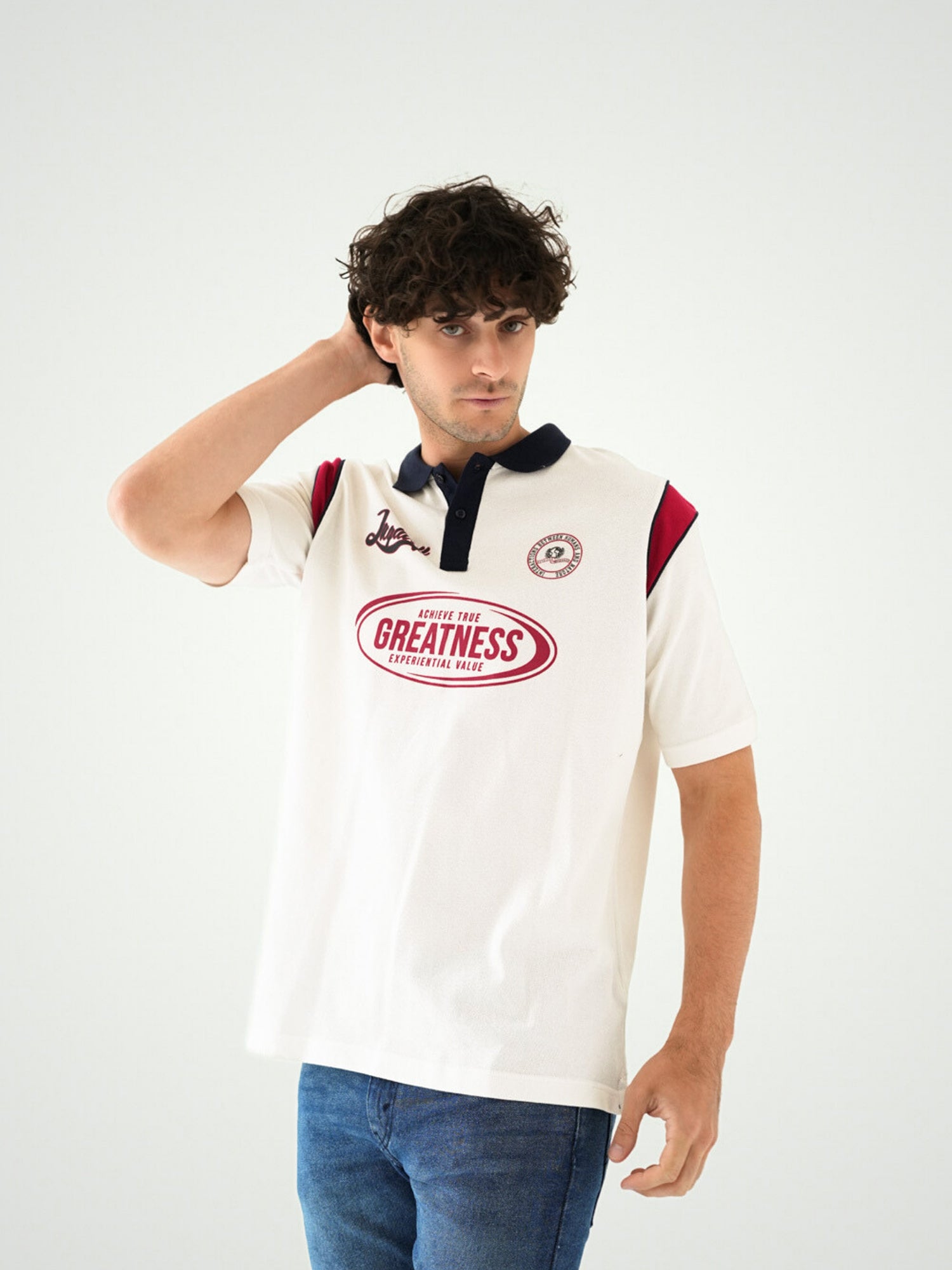 Town Team - Men's Oversized pique Polo shirts OFF WHIT Pique