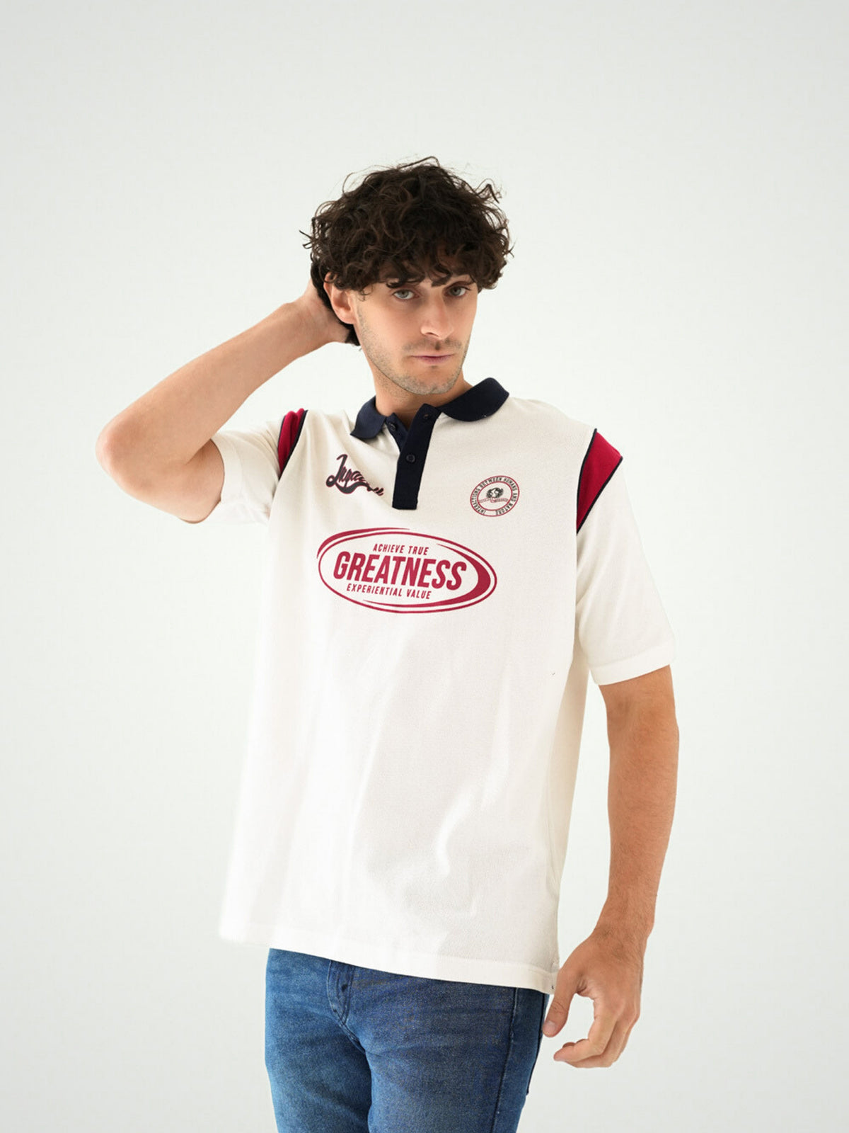 Town Team - Men's Oversized pique Polo shirts OFF WHIT Pique