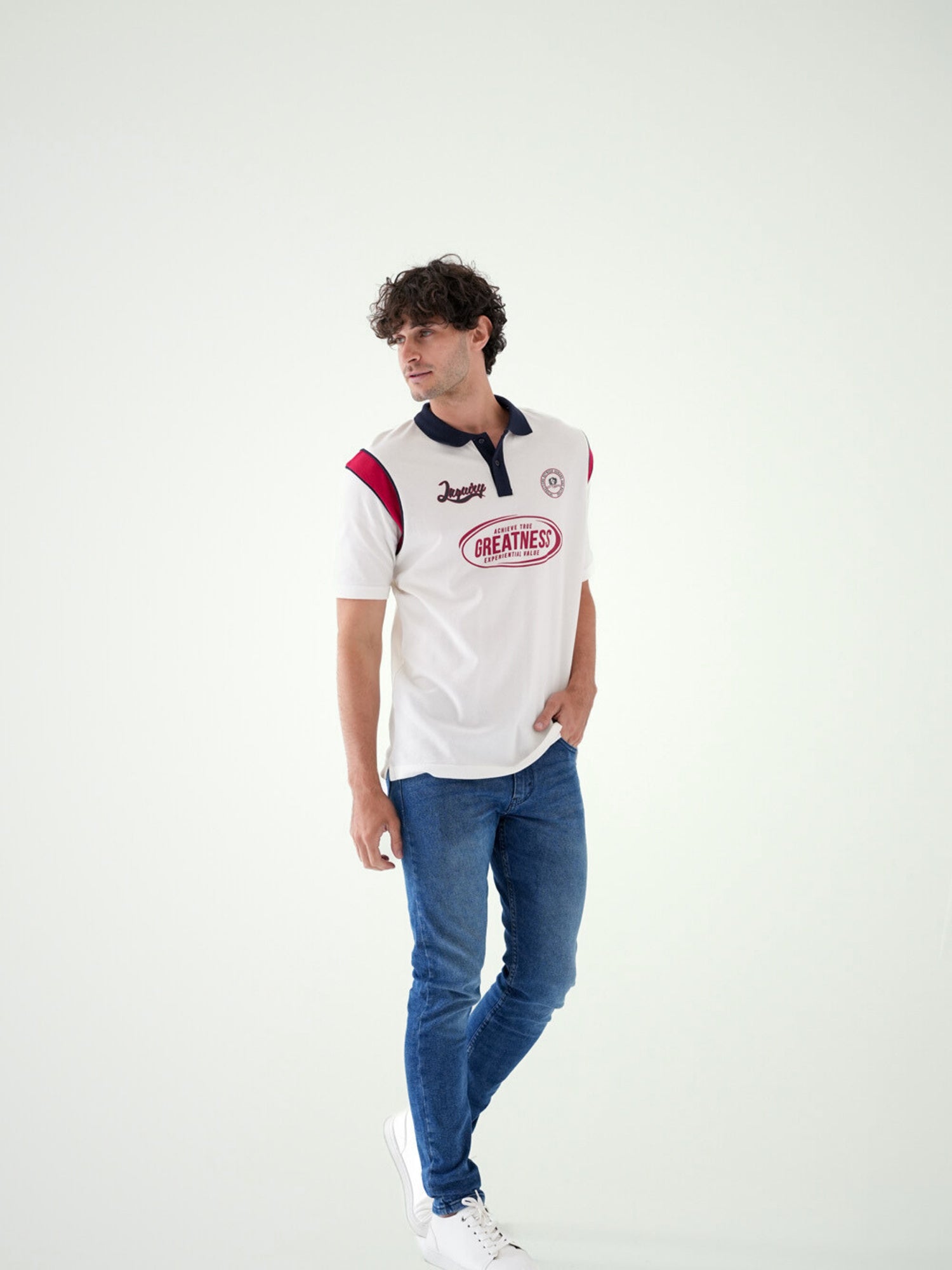 Town Team - Men's Oversized pique Polo shirts OFF WHIT Pique