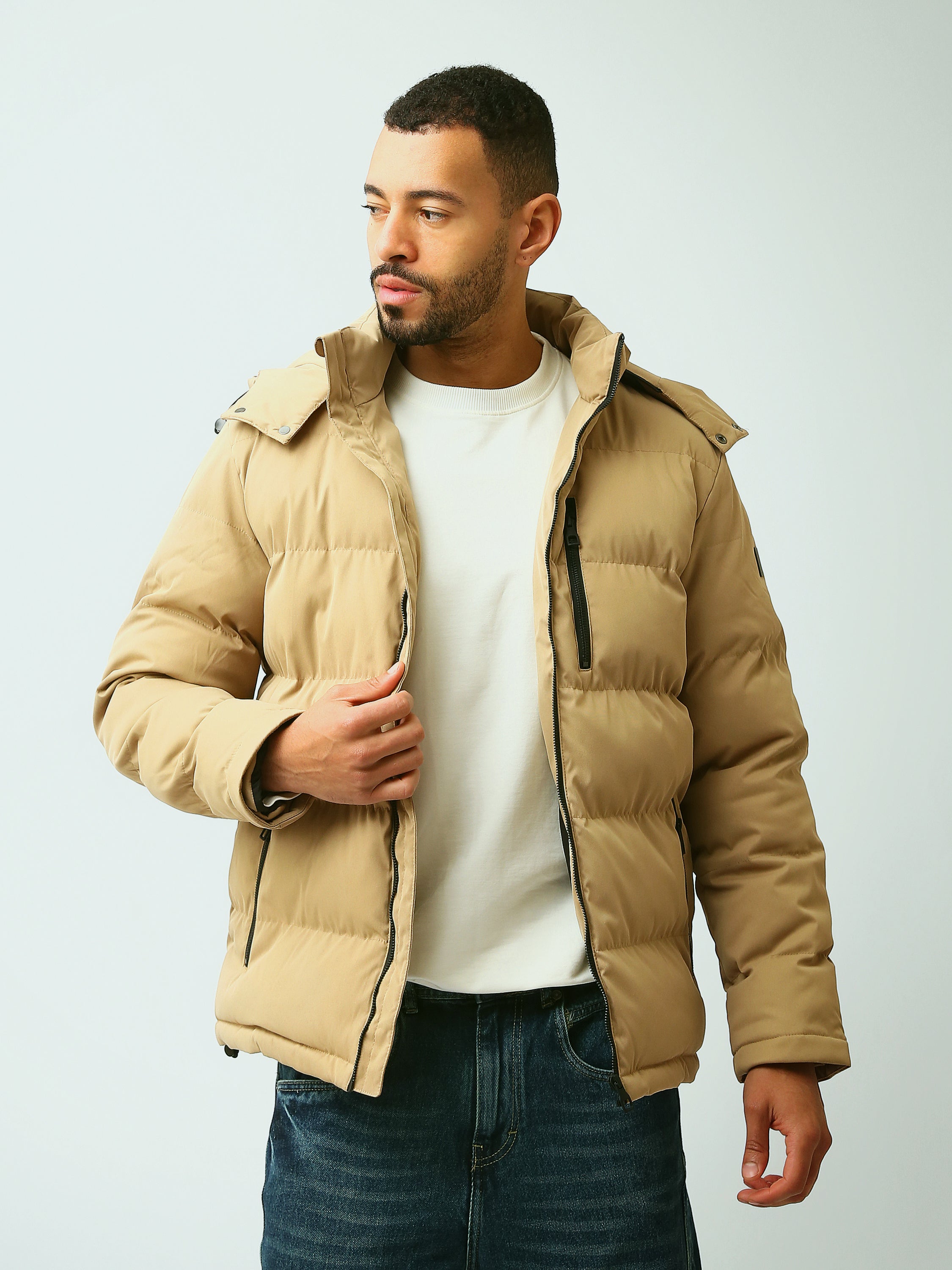 Town Team - Men's Slim basic Jackets Beige Waterproof