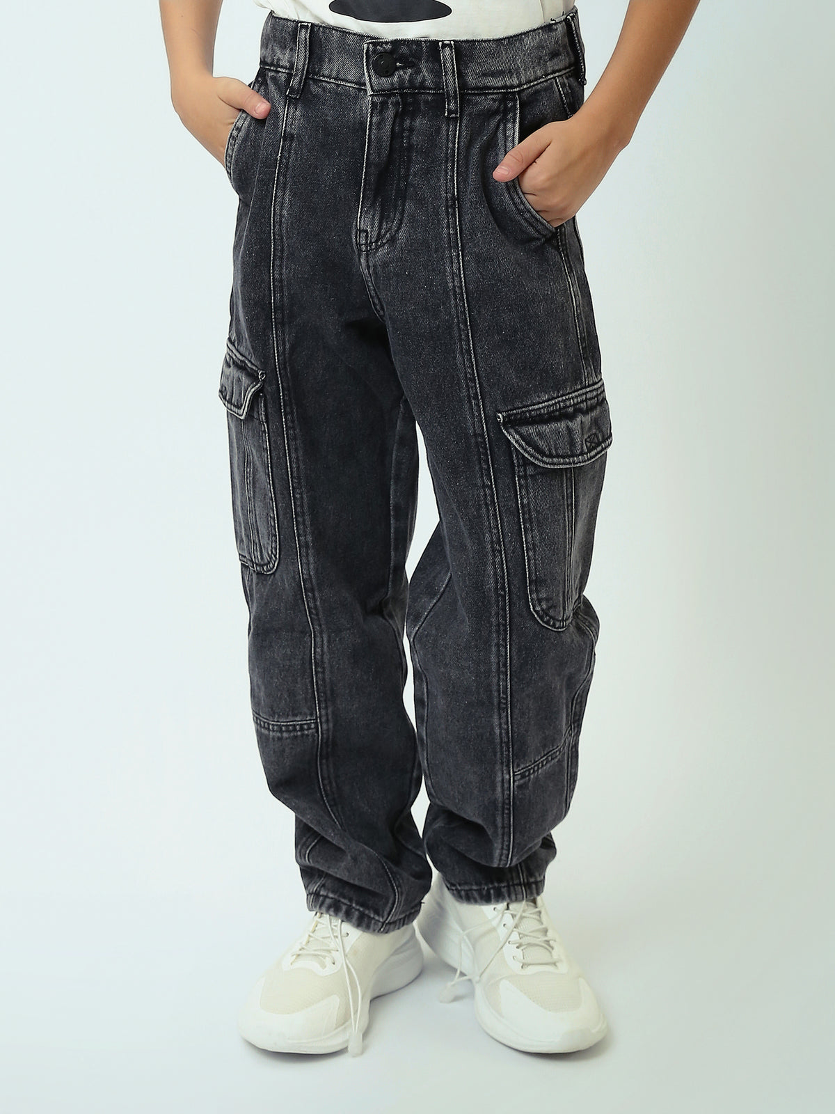 Town Team - Men's  Super Baggy washed Teens Boys Joggers D.GREY Denim
