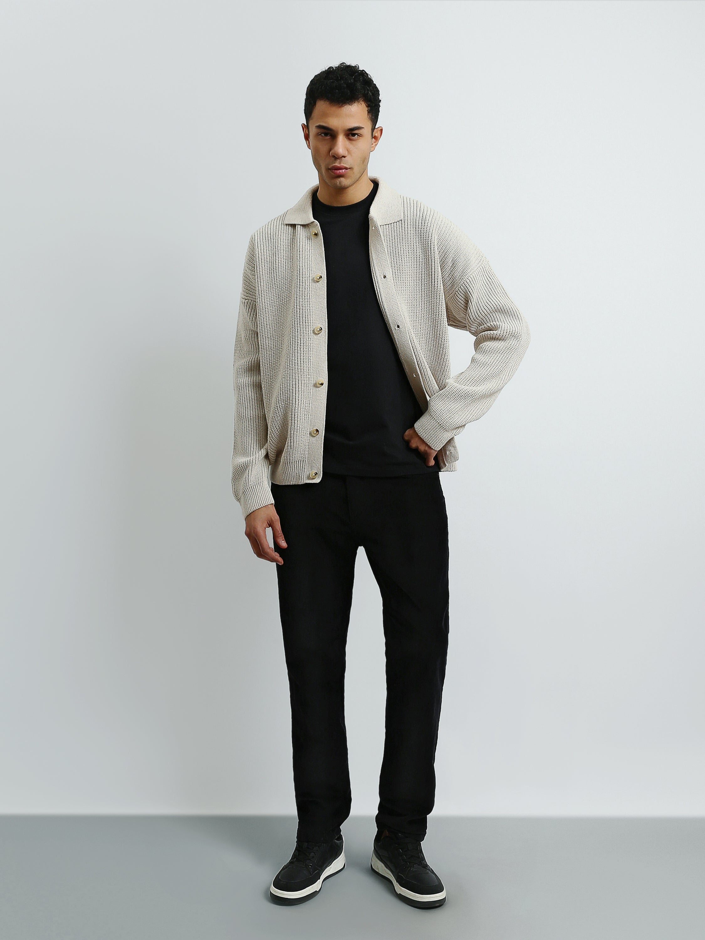 Town Team - Men's Slim 5 pockets Pants Black Mixed Materials