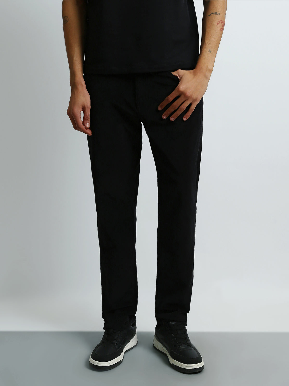 Town Team - Men's Slim 5 pockets Pants Black Mixed Materials