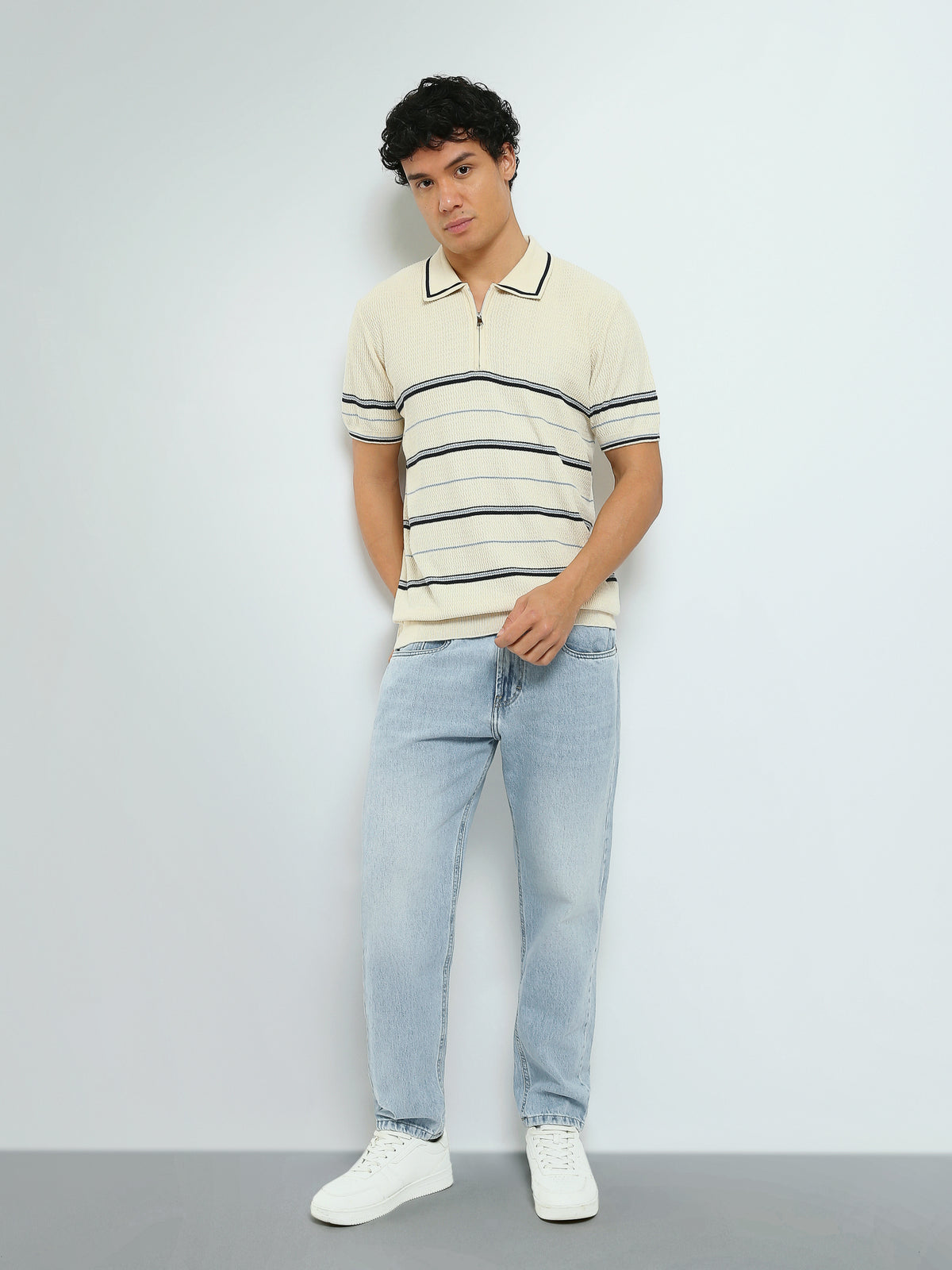 Town Team - Men's Slim textured Polo shirts OFF WHIT Cotton Blend