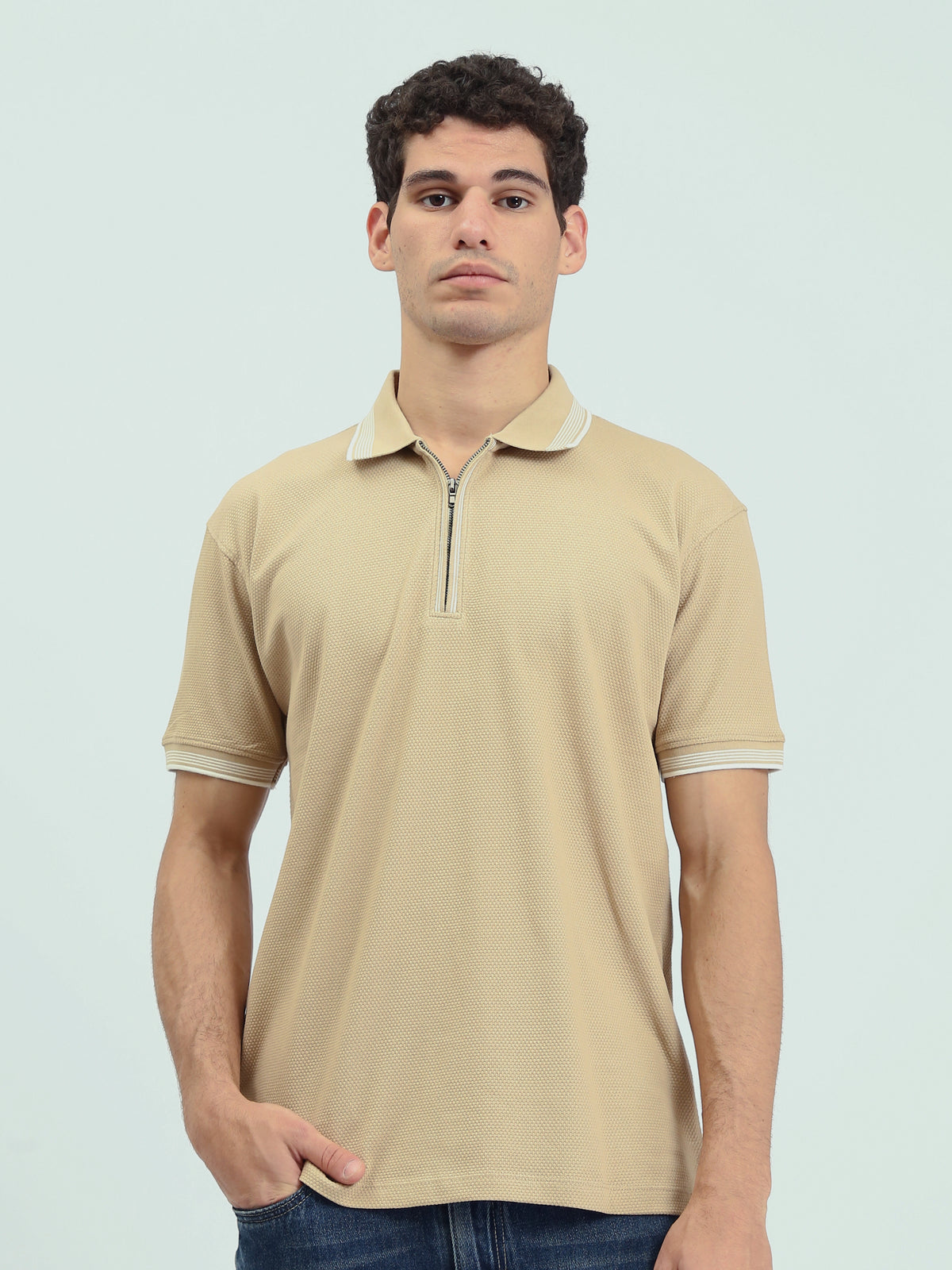 Town Team - Men's Regular textured Polo shirts OFF WHIT Cotton Blend