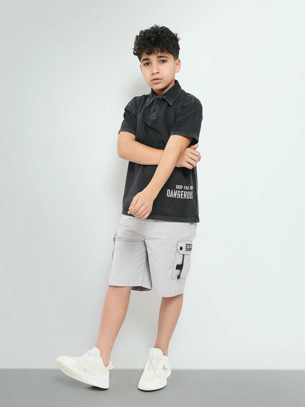 Town Team - Kids' Oversized washed Boys Polo shirts Charcoal Cotton Blend