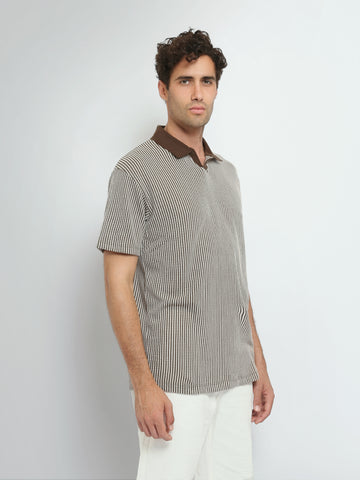 Town Team polo shirts textured regular fit BRN/WHT