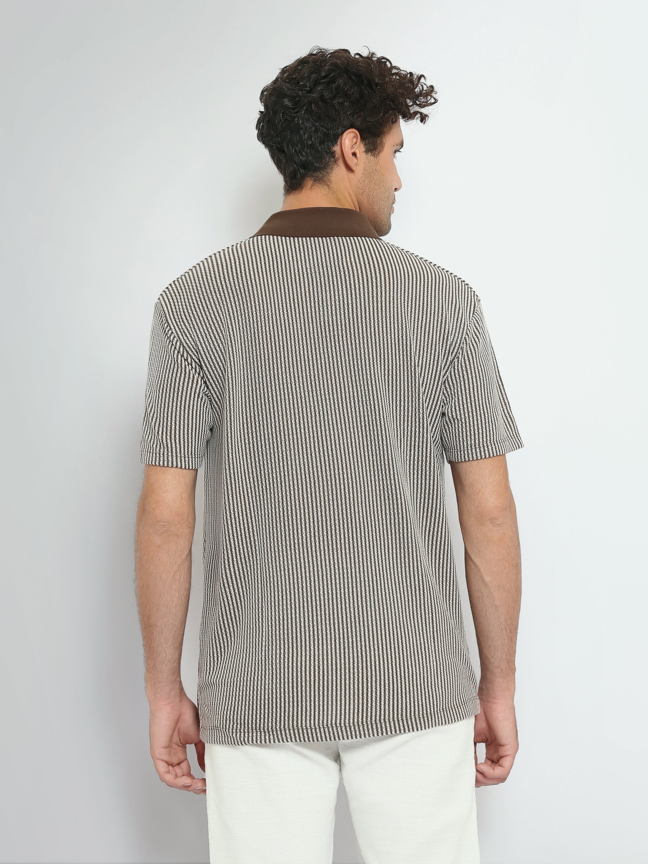 Town Team polo shirts textured regular fit BRN/WHT