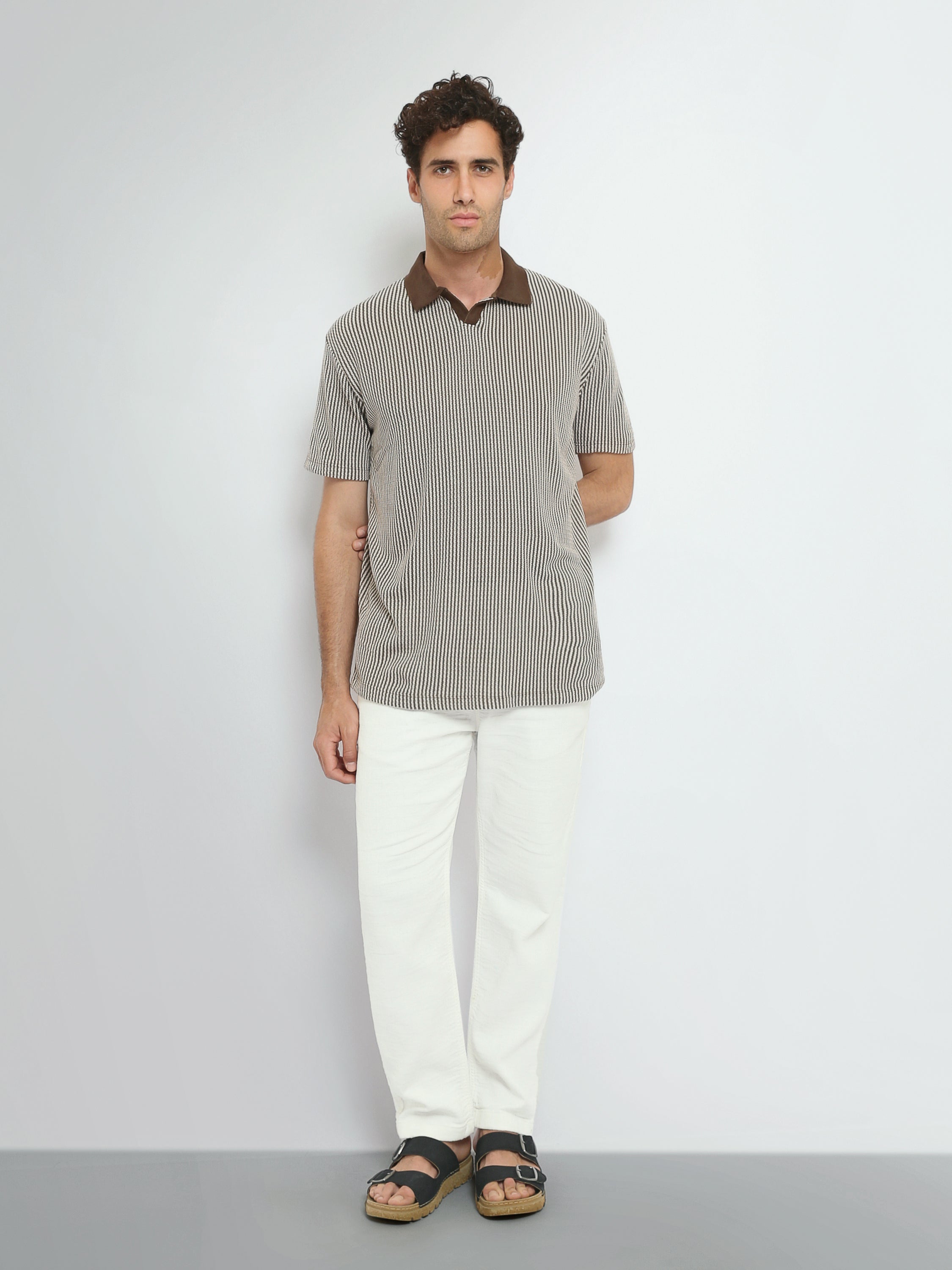Town Team polo shirts textured regular fit BRN/WHT