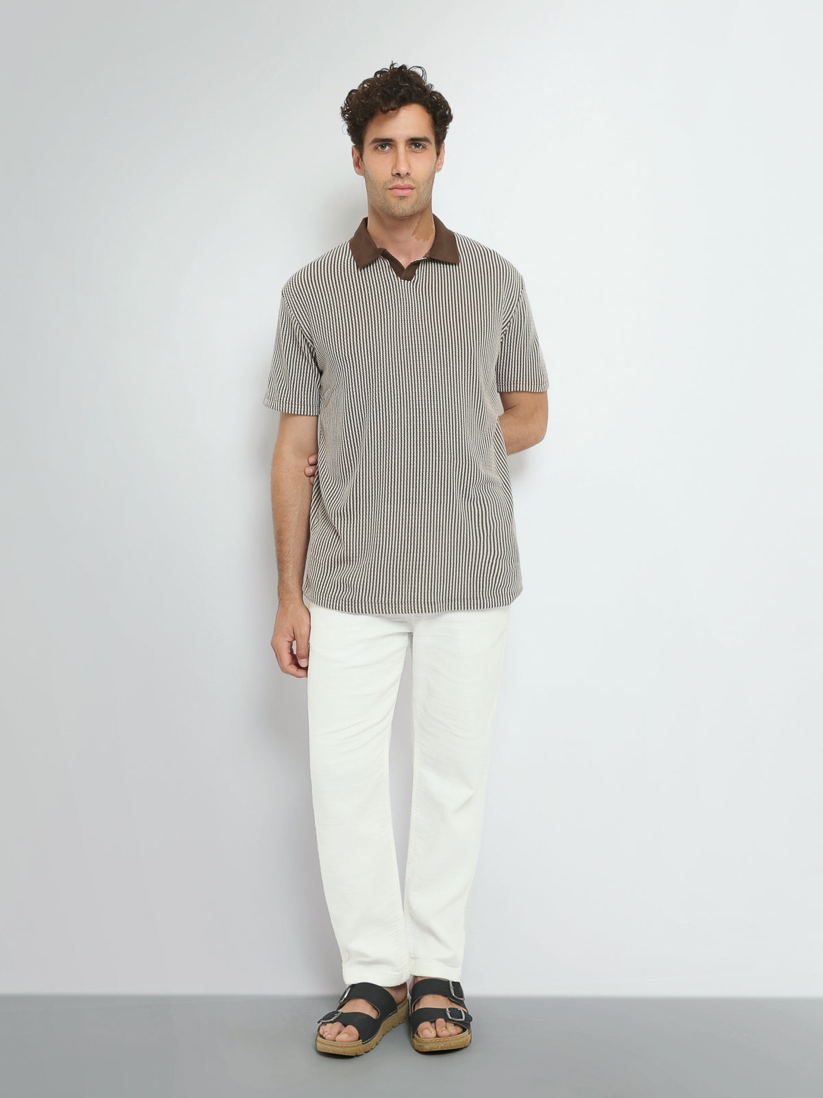 Town Team polo shirts textured regular fit BRN/WHT