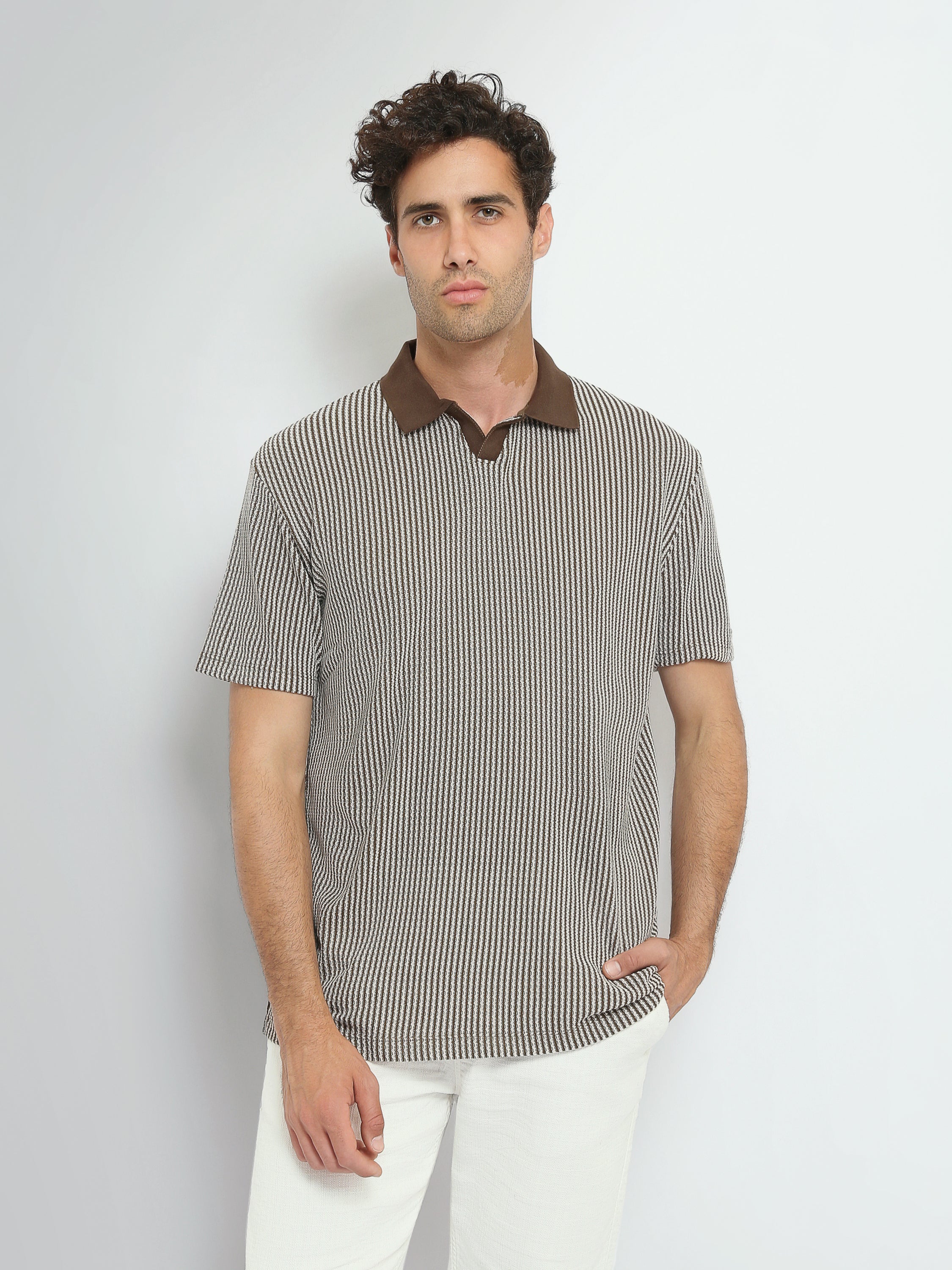 Town Team polo shirts textured regular fit BRN/WHT