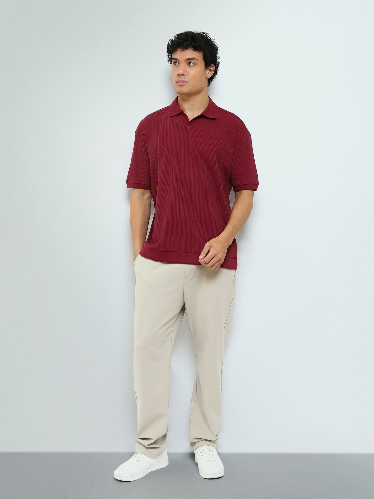 Town Team - Men's Regular textured Polo shirts Burgundy Cotton Blend