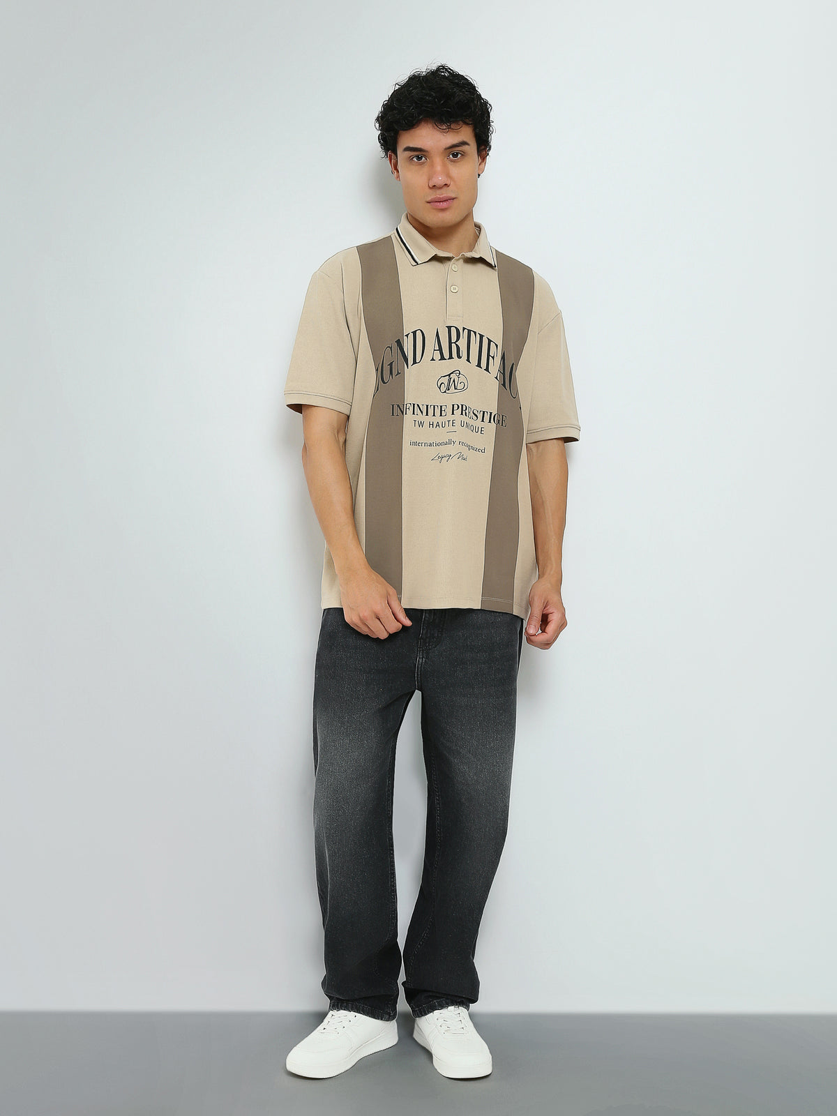 Town Team - Men's Oversized textured Polo shirts Beige Cotton Blend