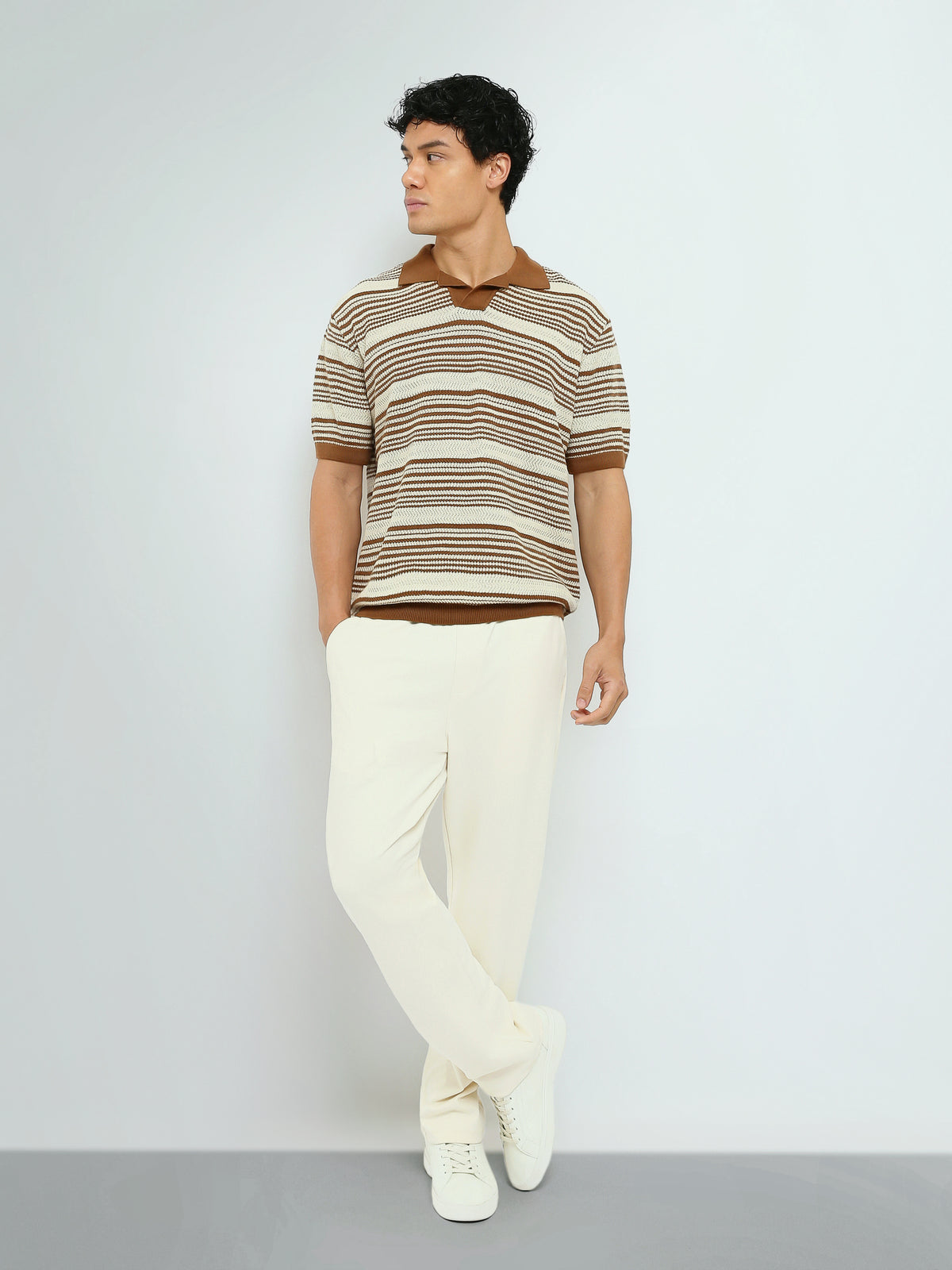 Town Team - Men's Regular premium Polo shirts BRN/WHT Pure Cotton