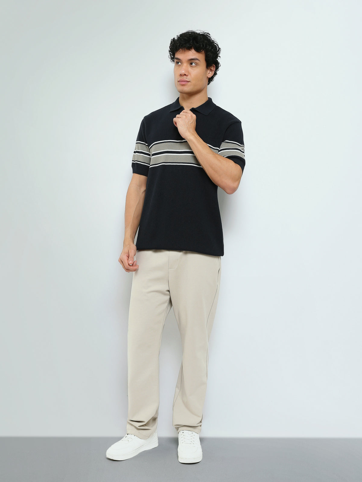 Town Team - Men's Regular premium Polo shirts NVY/WHT Pure Cotton
