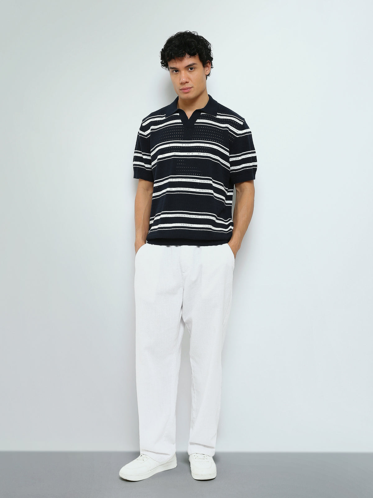 Town Team - Men's Regular premium Polo shirts NVY/WHT Pure Cotton