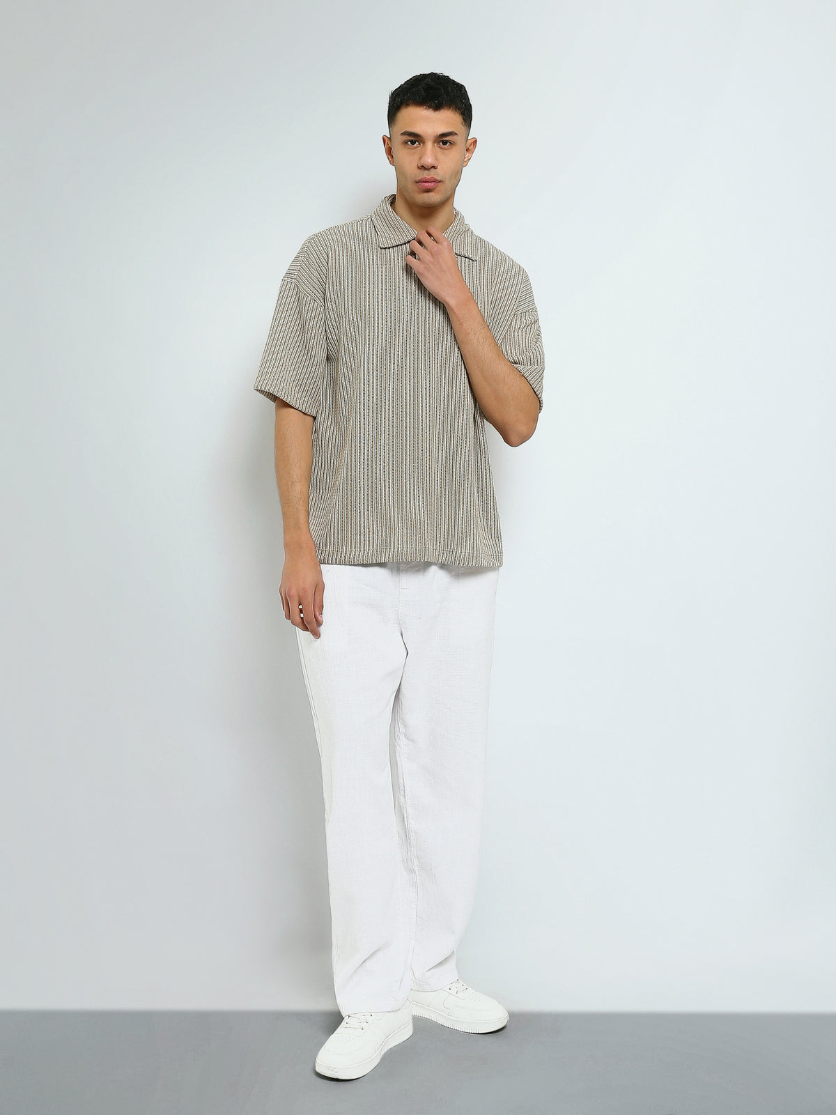Town Team - Men's Regular premium Polo shirts BEG/WHT Cotton Blend