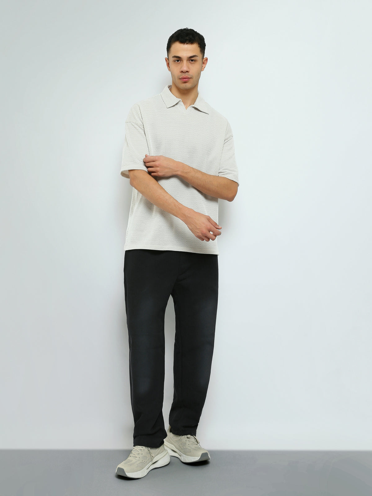 Town Team - Men's Regular premium Polo shirts BEG/WHT Cotton Blend