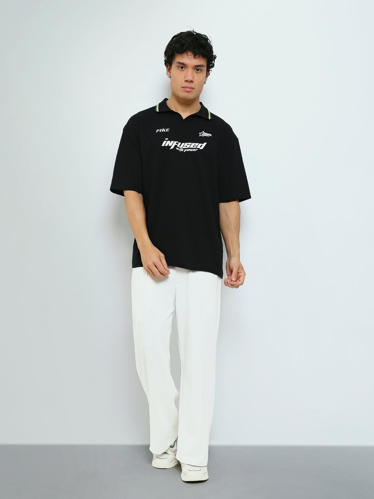 Town Team - Men's Oversized pique Polo shirts Black Cotton Blend
