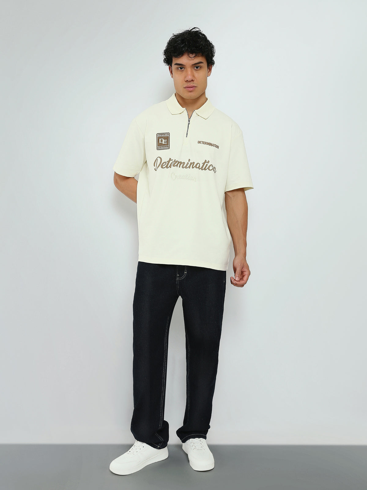 Town Team - Men's Oversized premium Polo shirts OFF WHIT Cotton Blend