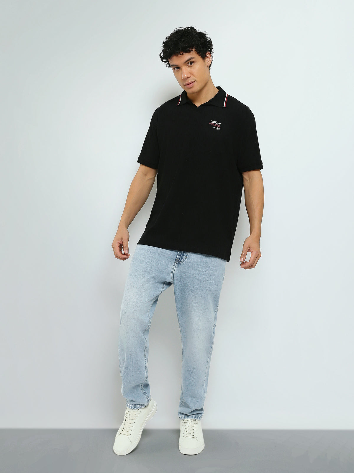 Town Team - Men's Regular textured Polo shirts Black Cotton Blend