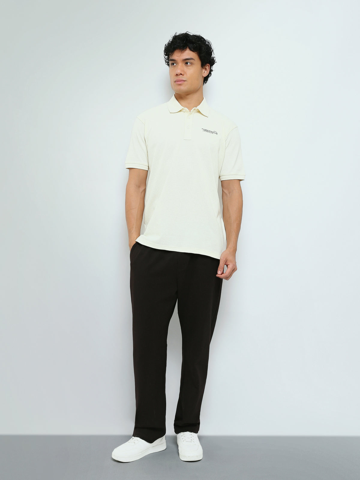 Town Team - Men's Slim textured Polo shirts OFF WHIT Cotton Blend