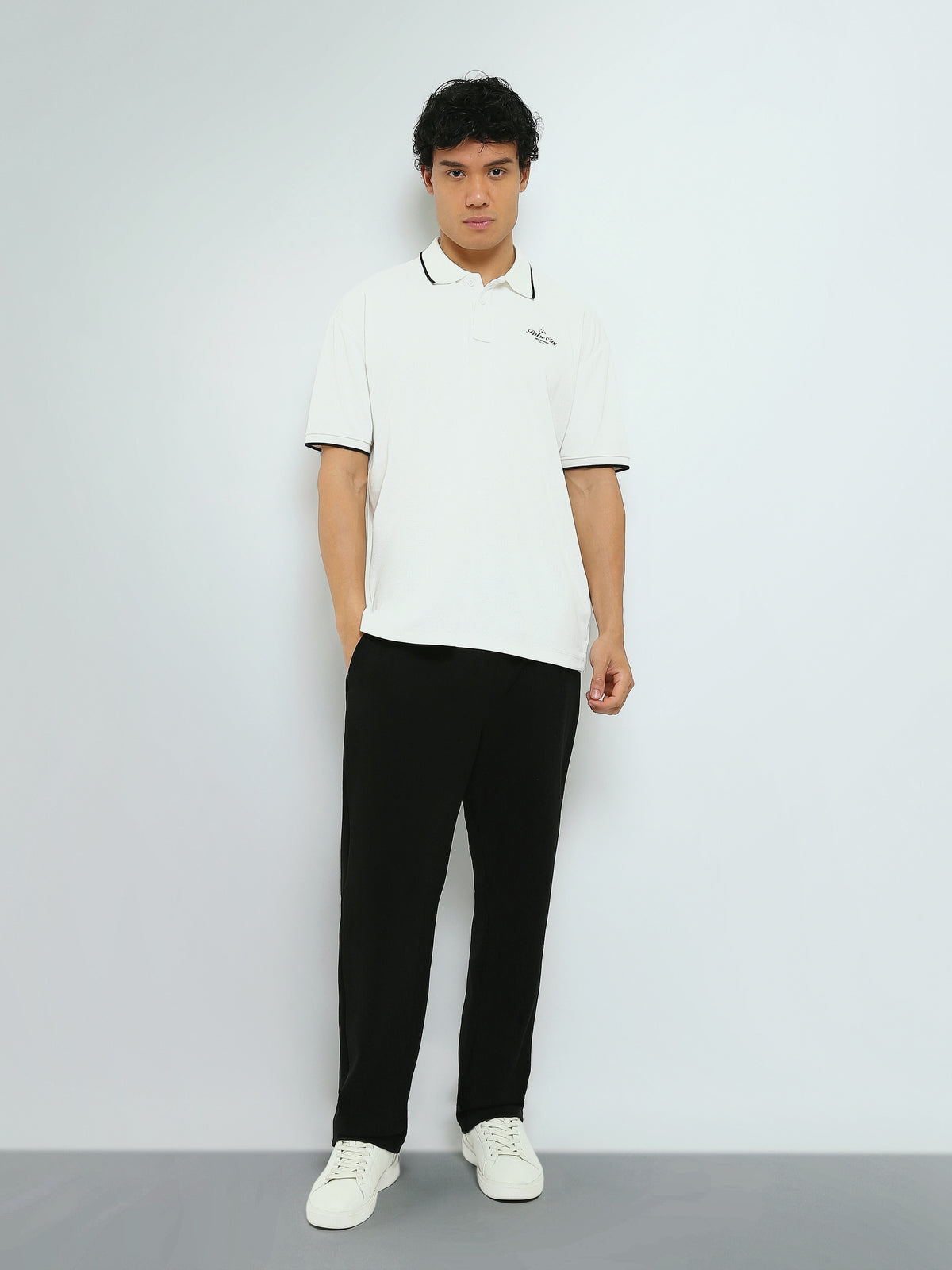Town Team - Men's Regular textured Polo shirts OFF WHIT Cotton Blend