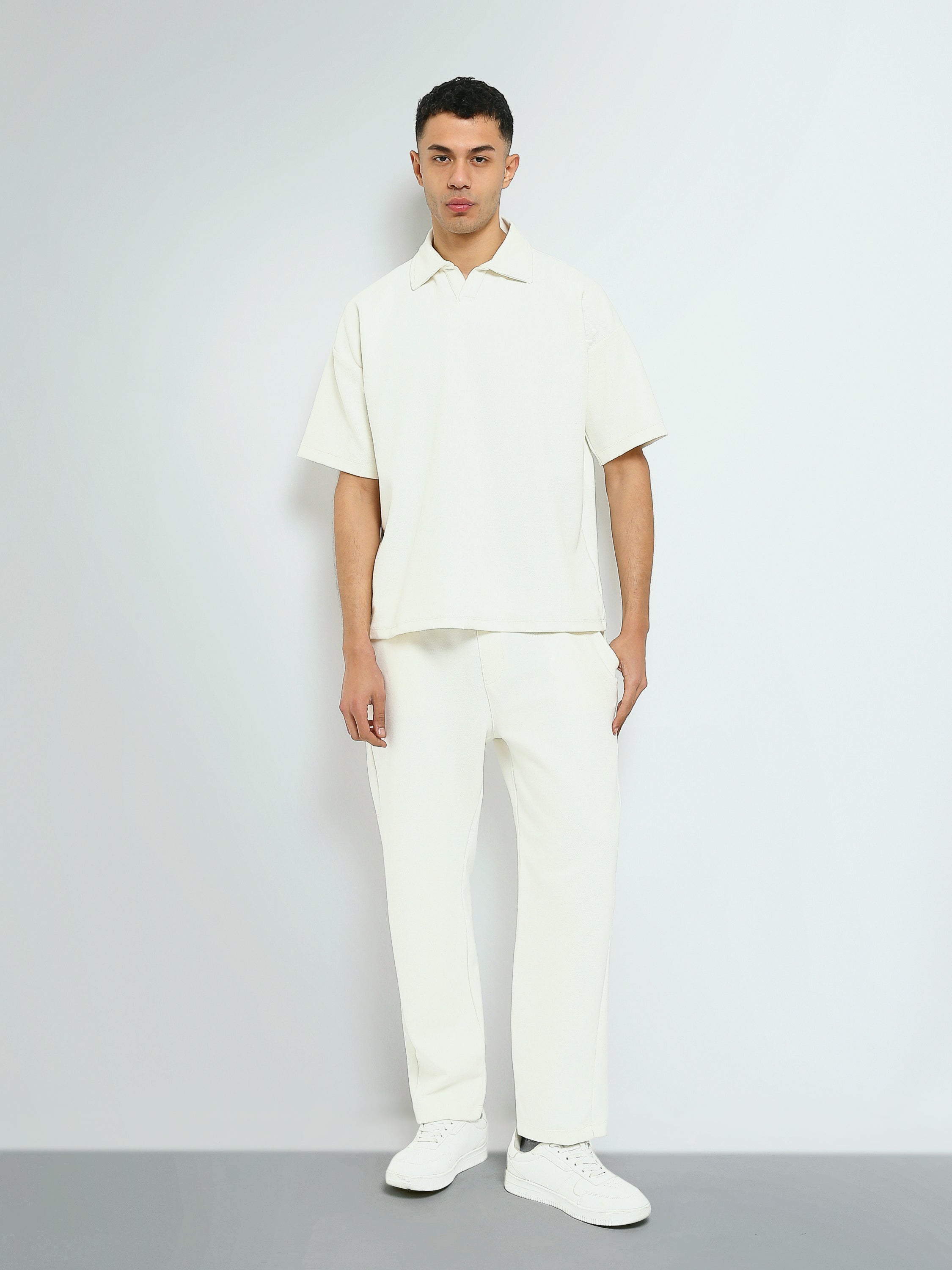 Town Team - Men's Comfort/Baggy plain top Polo shirt Sets OFF WHIT Mixed fabric