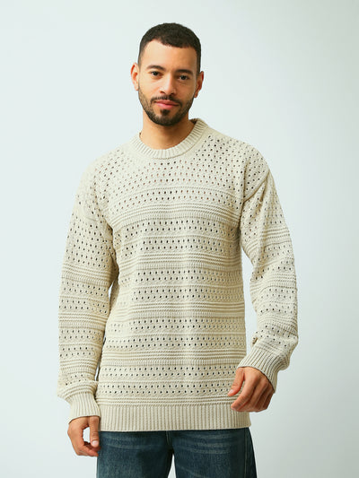 Town Team - Men's Oversized plain Pullovers Beige Cotton Blend