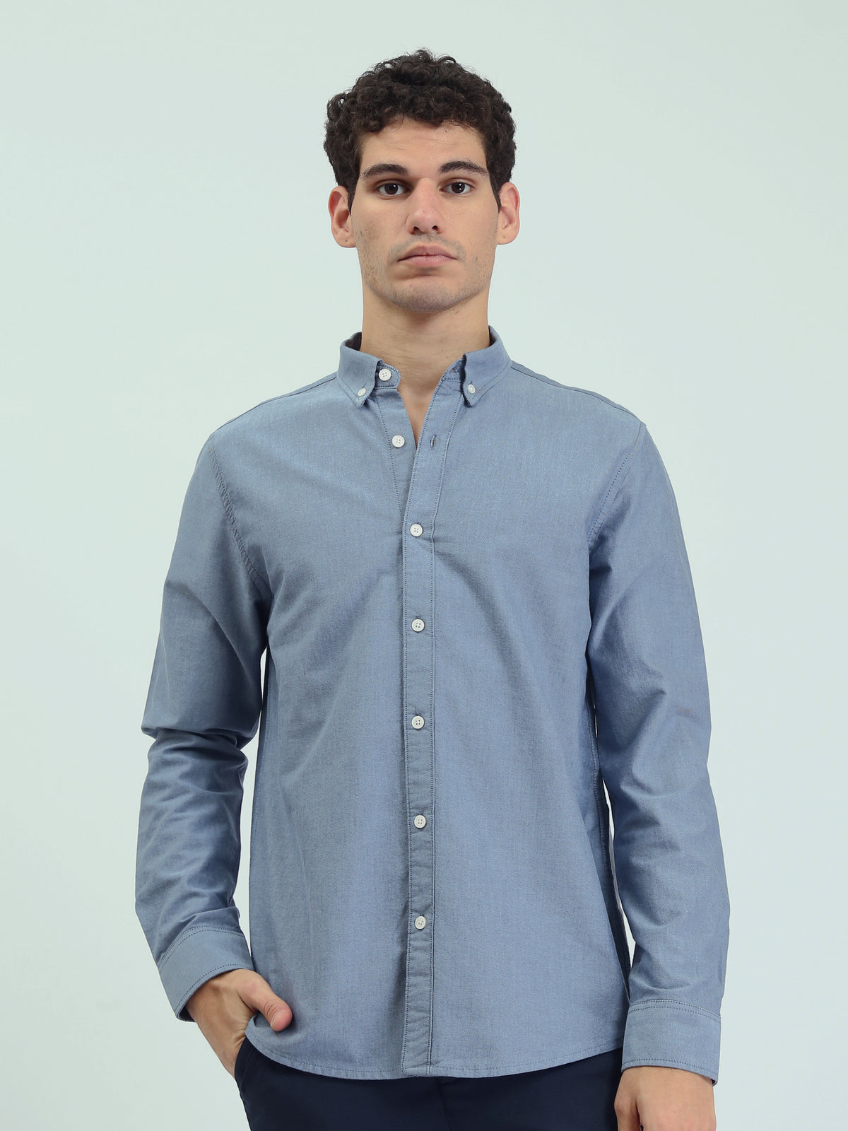 Town Team - Men's Slim oxford Long Sleeves Shirts Black Oxford