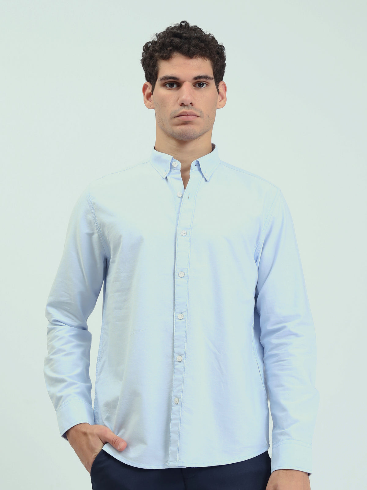 Town Team - Men's Slim oxford Long Sleeves Shirts Black Oxford