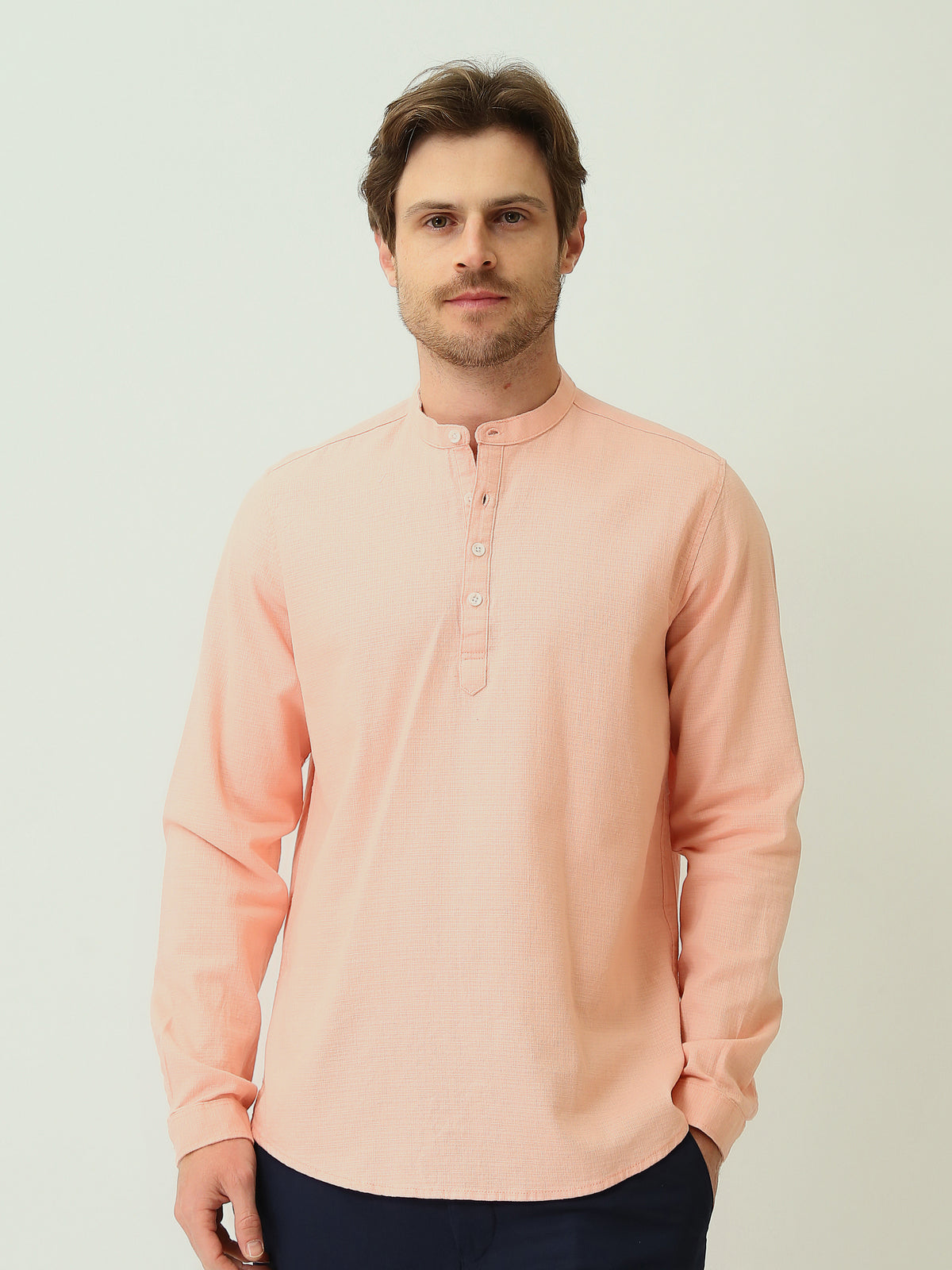 Town Team - Men's Slim cotton Long Sleeves Shirts L-BEIGE Cotton Blend