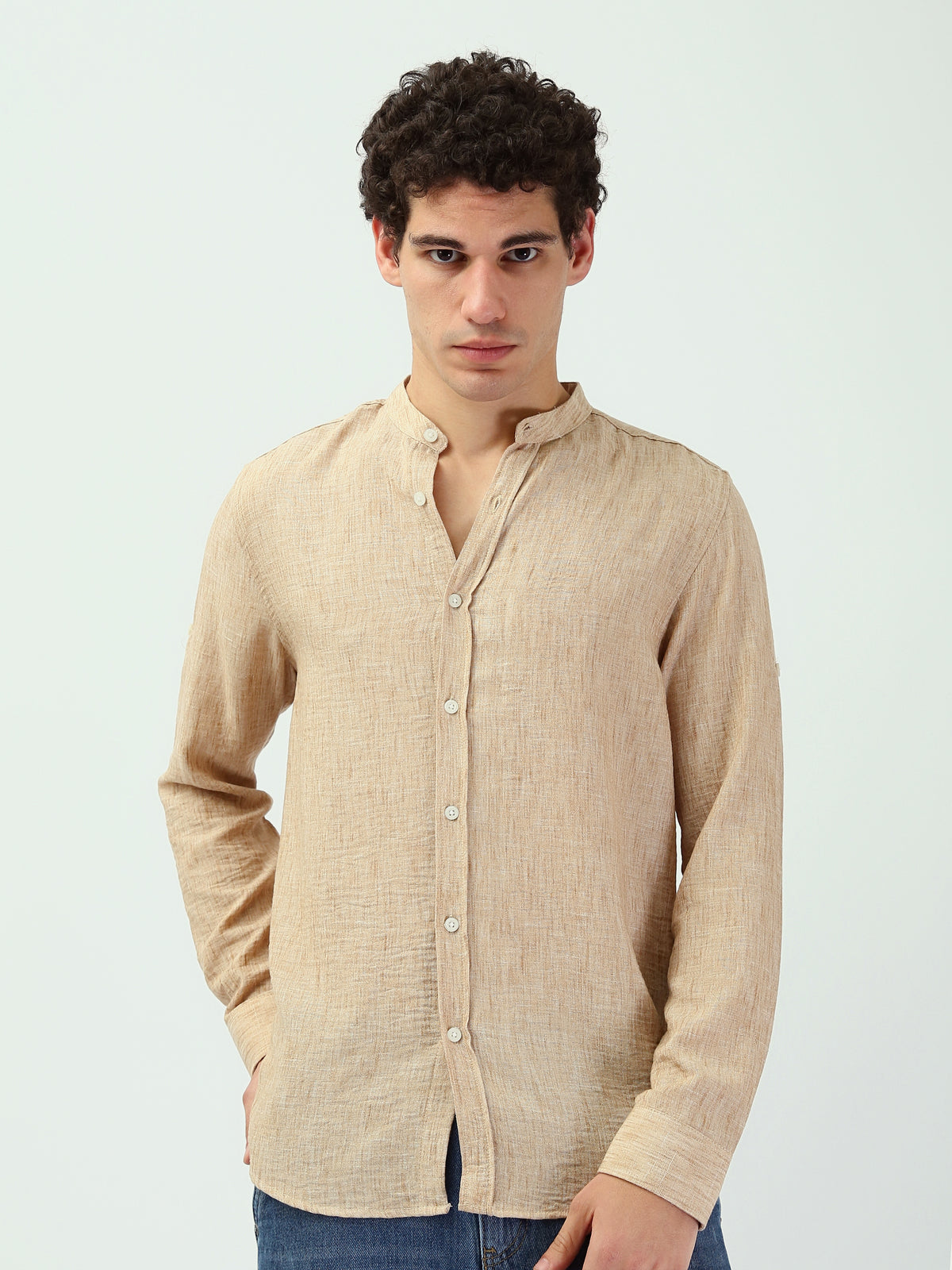 Town Team - Men's Slim linen Long Sleeves Shirts Wine Linen Blend