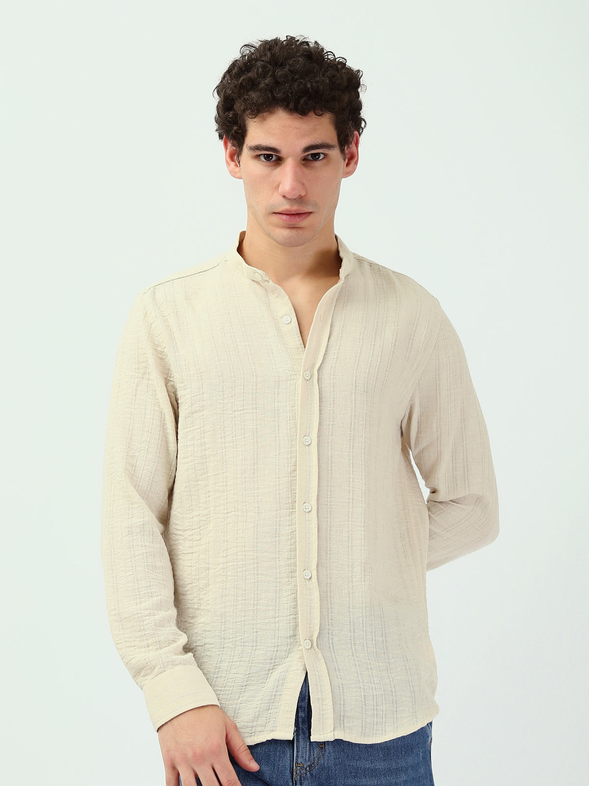 Town Team - Men's Slim linen Long Sleeves Shirts Ecru Linen Blend