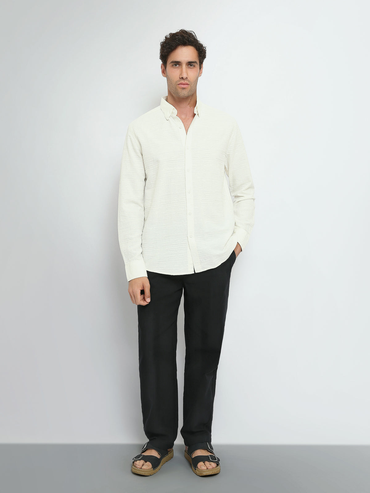 Town Team long sleeves shirts cotton slim fit OFF WHIT