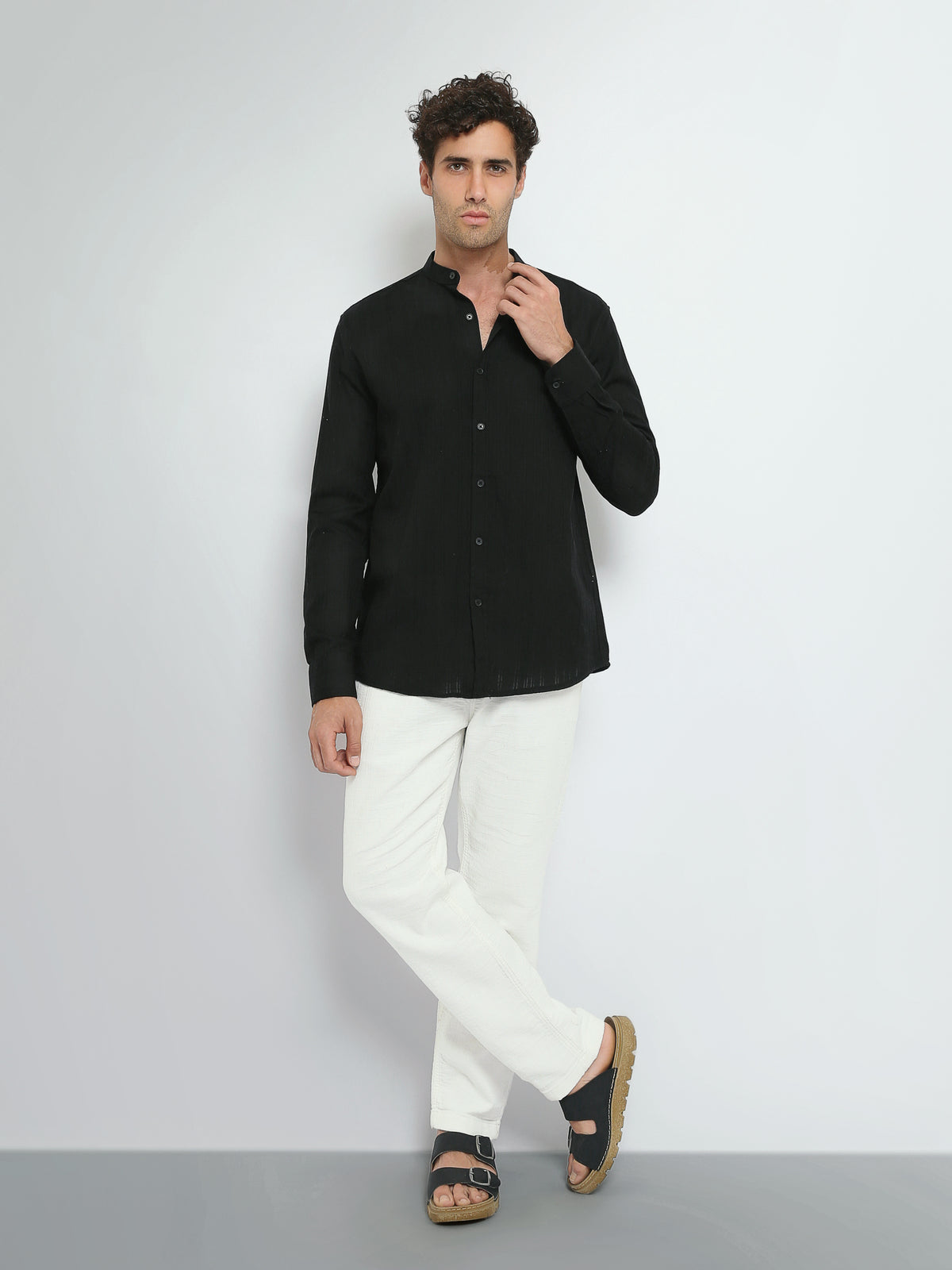 Town Team long sleeves shirts cotton slim fit Black