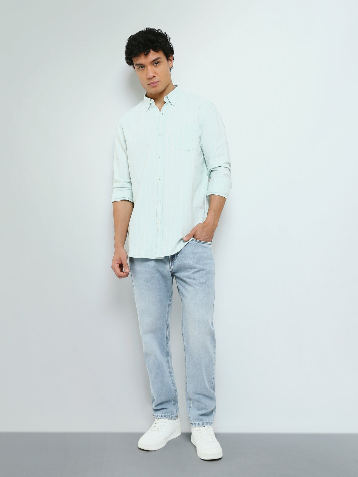 Town Team - Men's Slim oxford Long Sleeves Shirts MNT/WHT Oxford