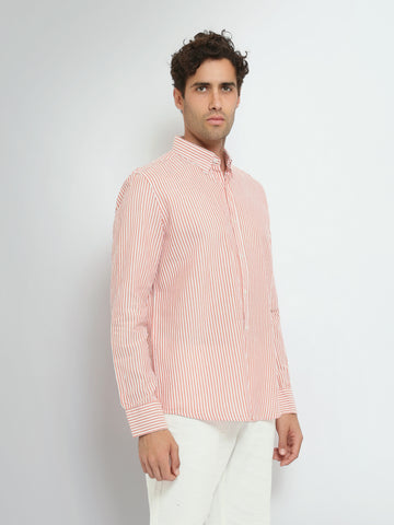 Town Team long sleeves shirts linen slim fit WHT/ORG