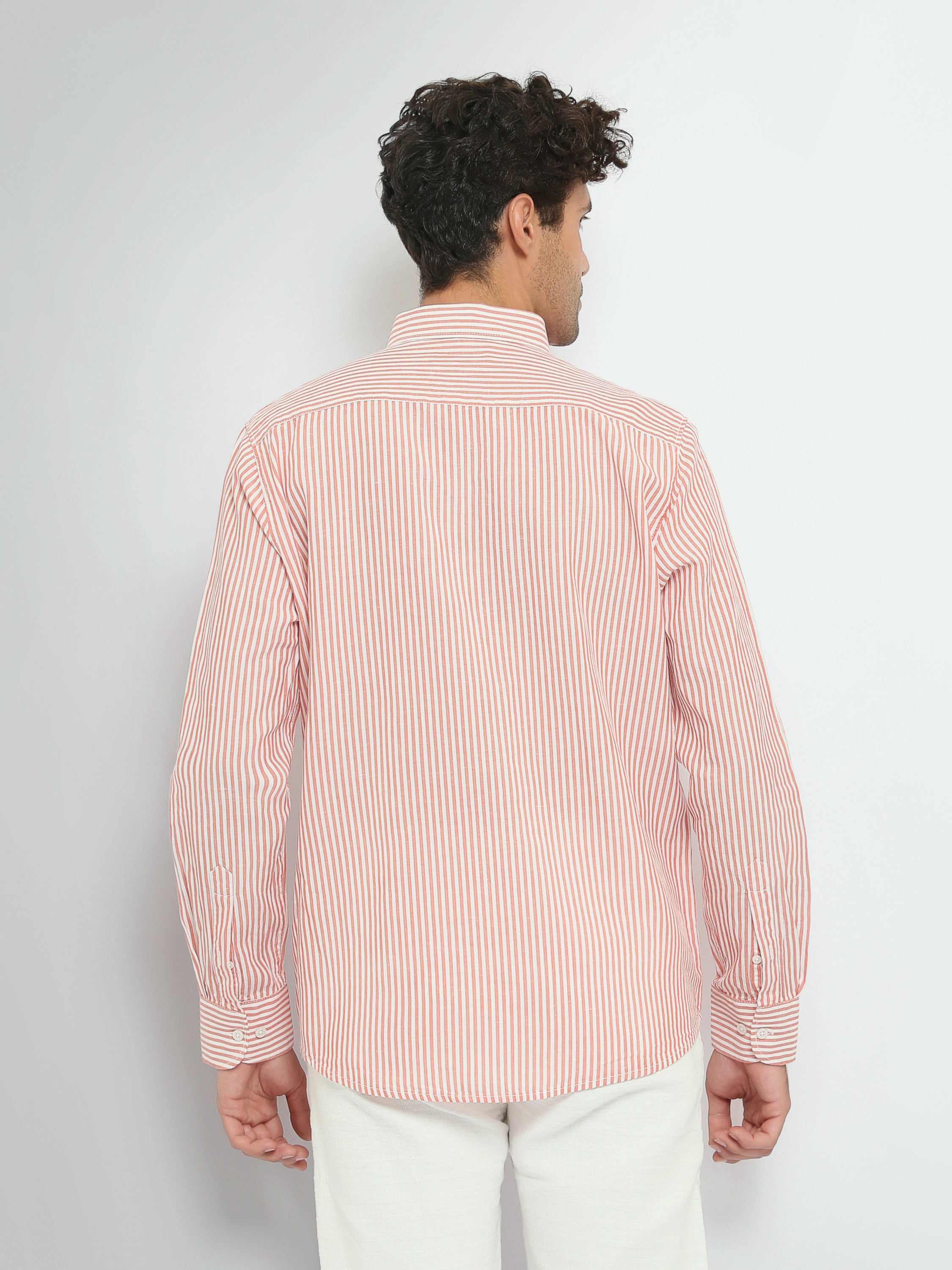 Town Team long sleeves shirts linen slim fit WHT/ORG