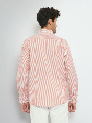 Town Team long sleeves shirts linen slim fit WHT/ORG