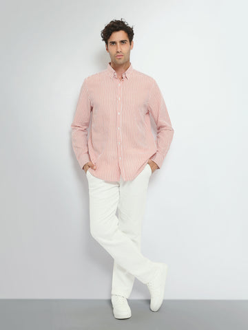 Town Team long sleeves shirts linen slim fit WHT/ORG