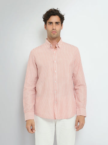 Town Team long sleeves shirts linen slim fit WHT/ORG