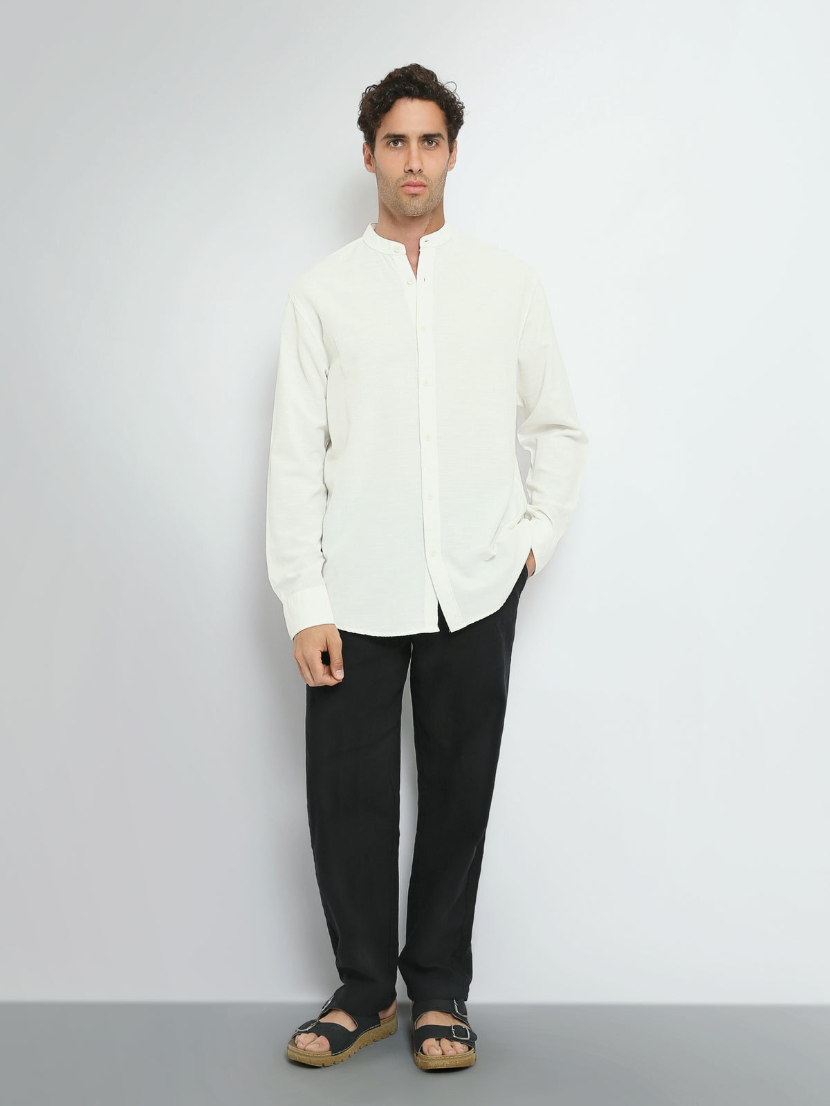 Town Team long sleeves shirts linen regular fit OFF WHIT
