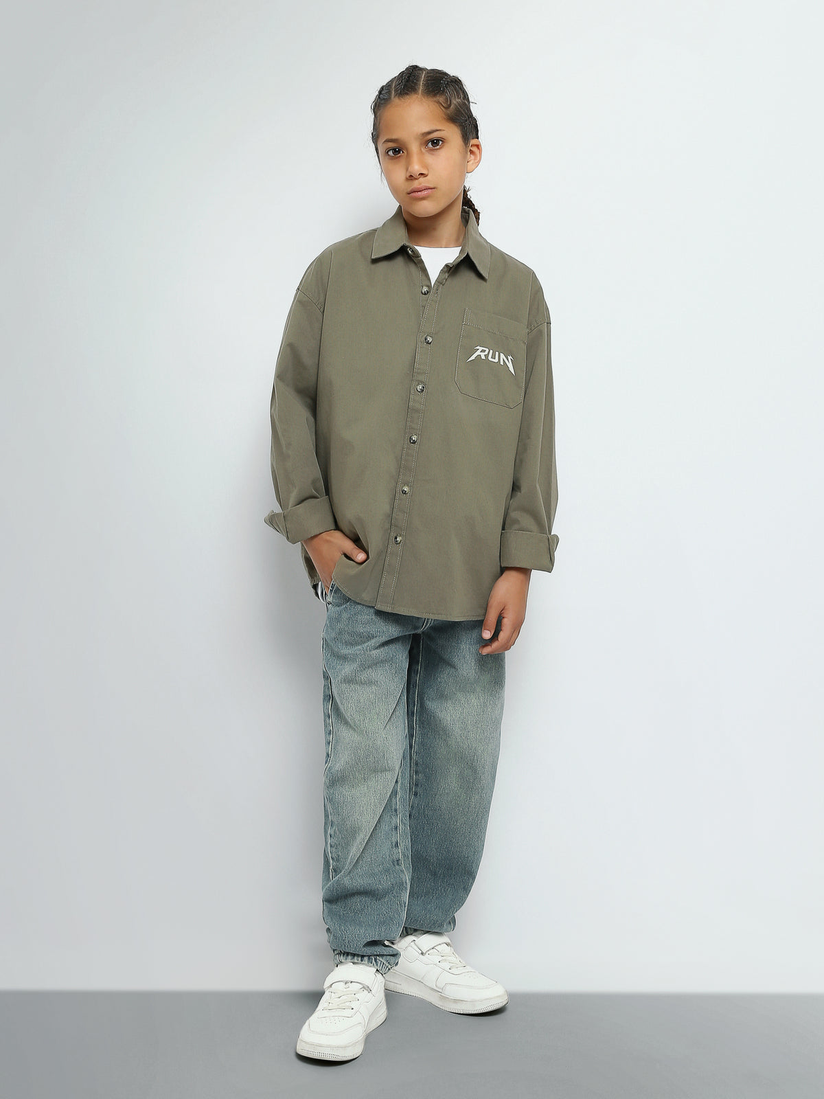 Town Team - Kids' Oversized gabardine Boys Long Sleeves Shirts Olive Gabardine