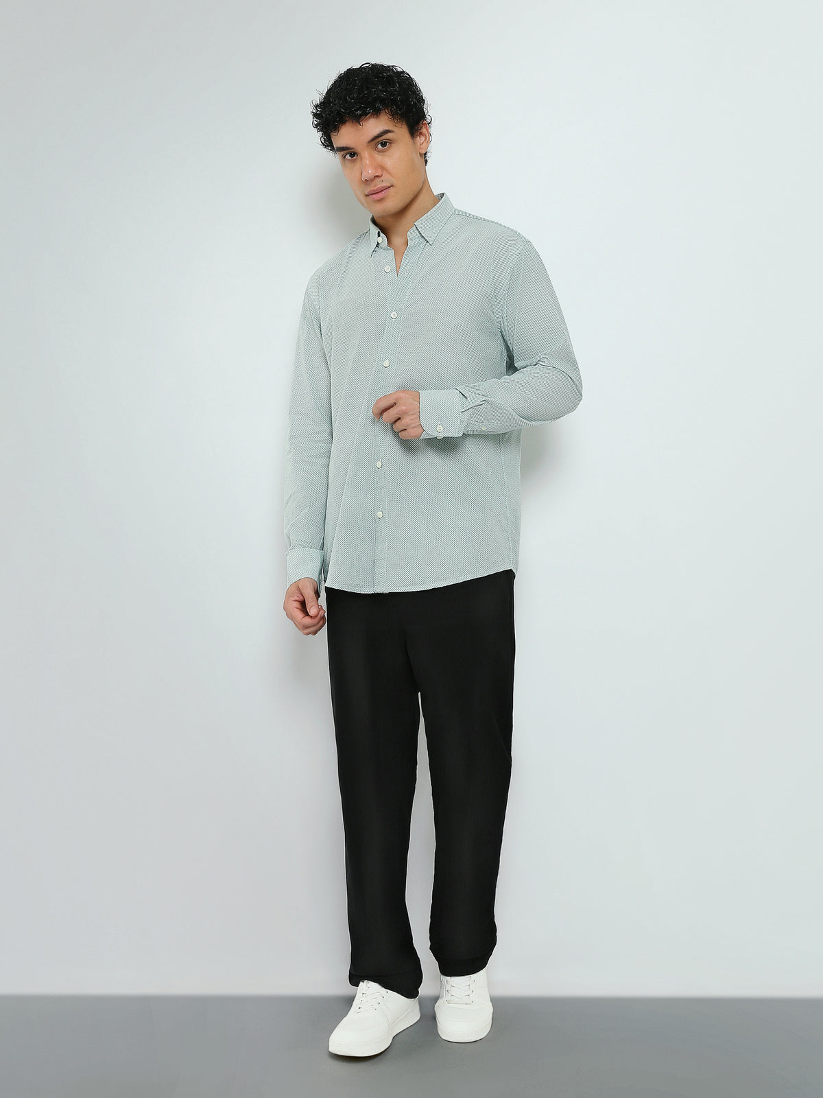Town Team - Men's Modern poplin Long Sleeves Shirts L-GREEN Poplin