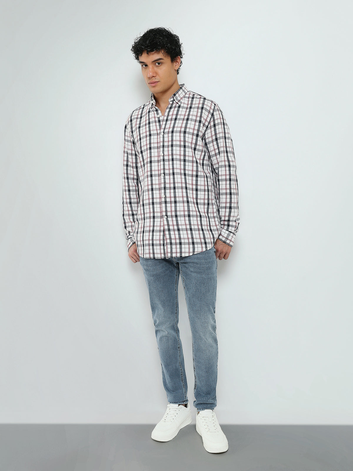 Town Team - Men's Slim pique Long Sleeves Shirts WHT/NVY Pique