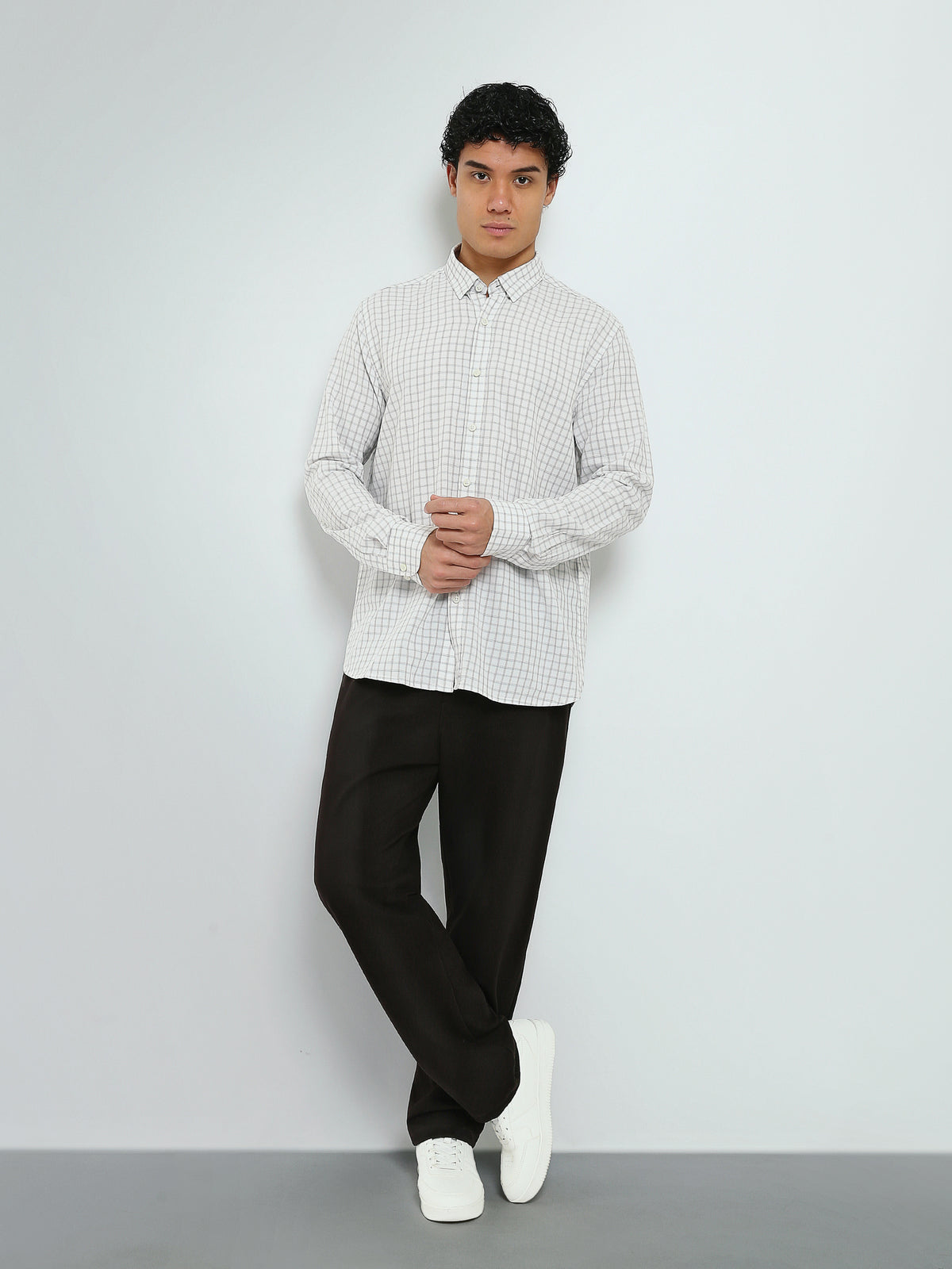 Town Team - Men's Modern pique Long Sleeves Shirts WHT/BLK Pique
