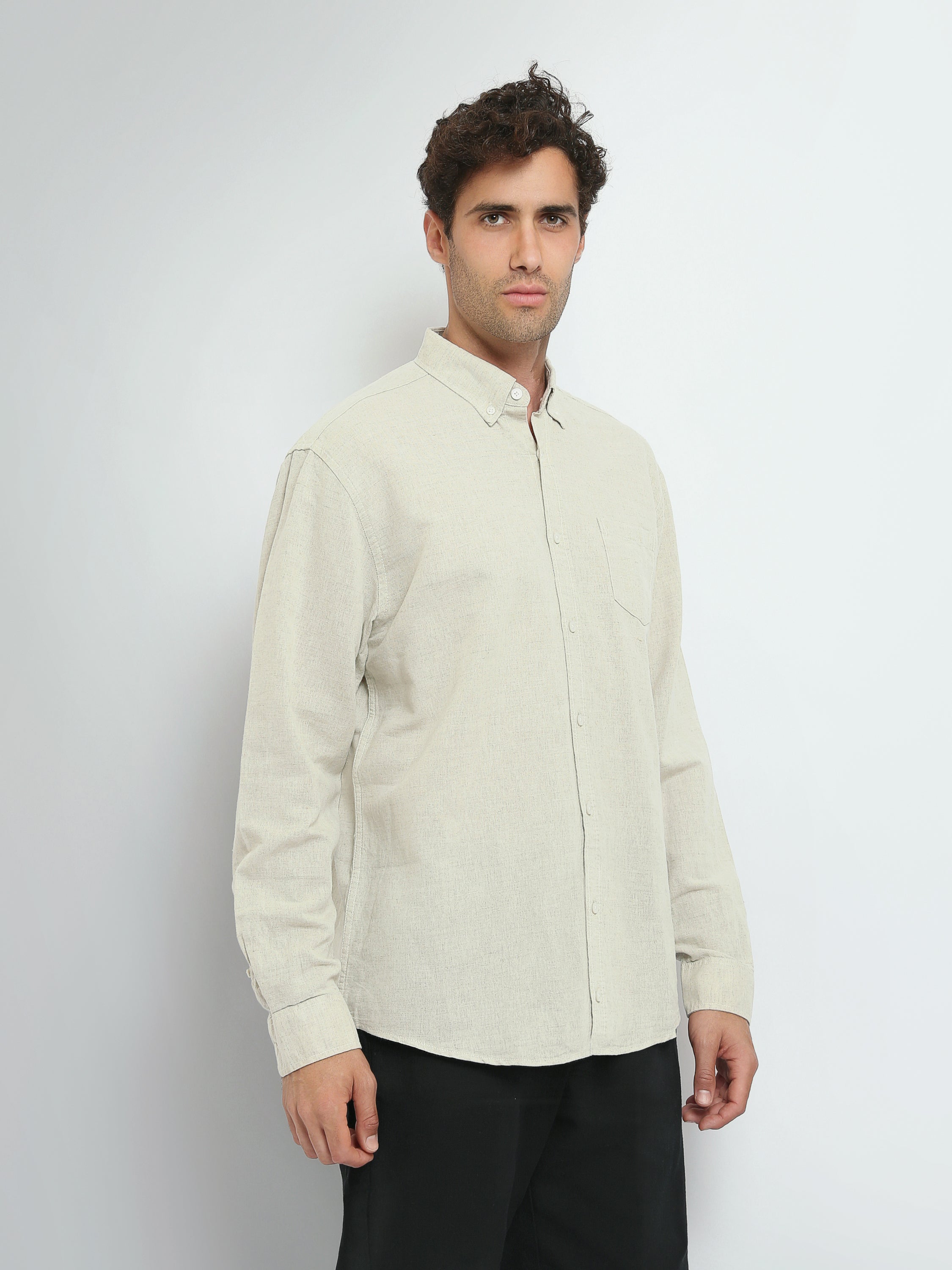 Town Team long sleeves shirts linen regular fit Olive