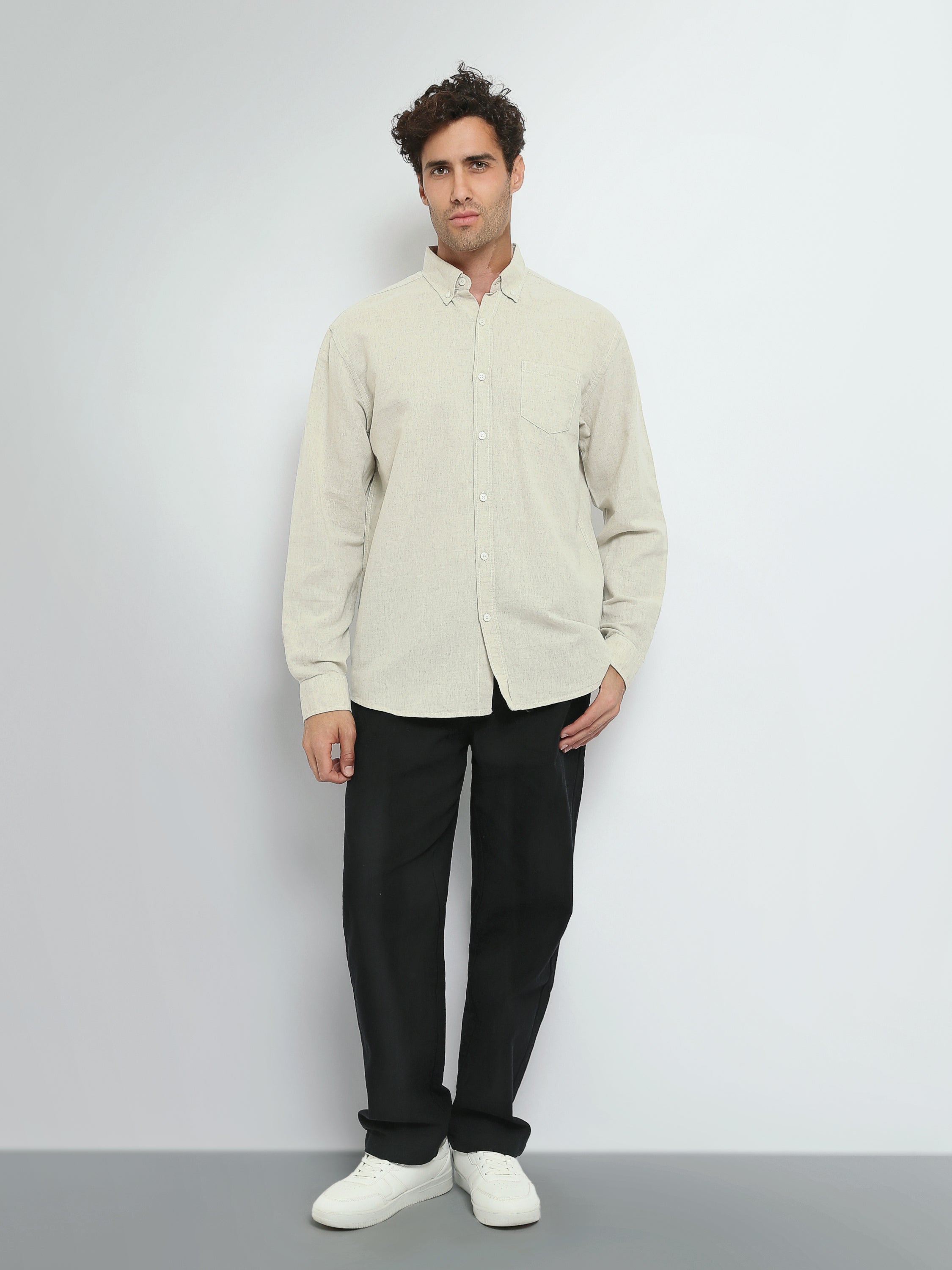 Town Team long sleeves shirts linen regular fit Olive