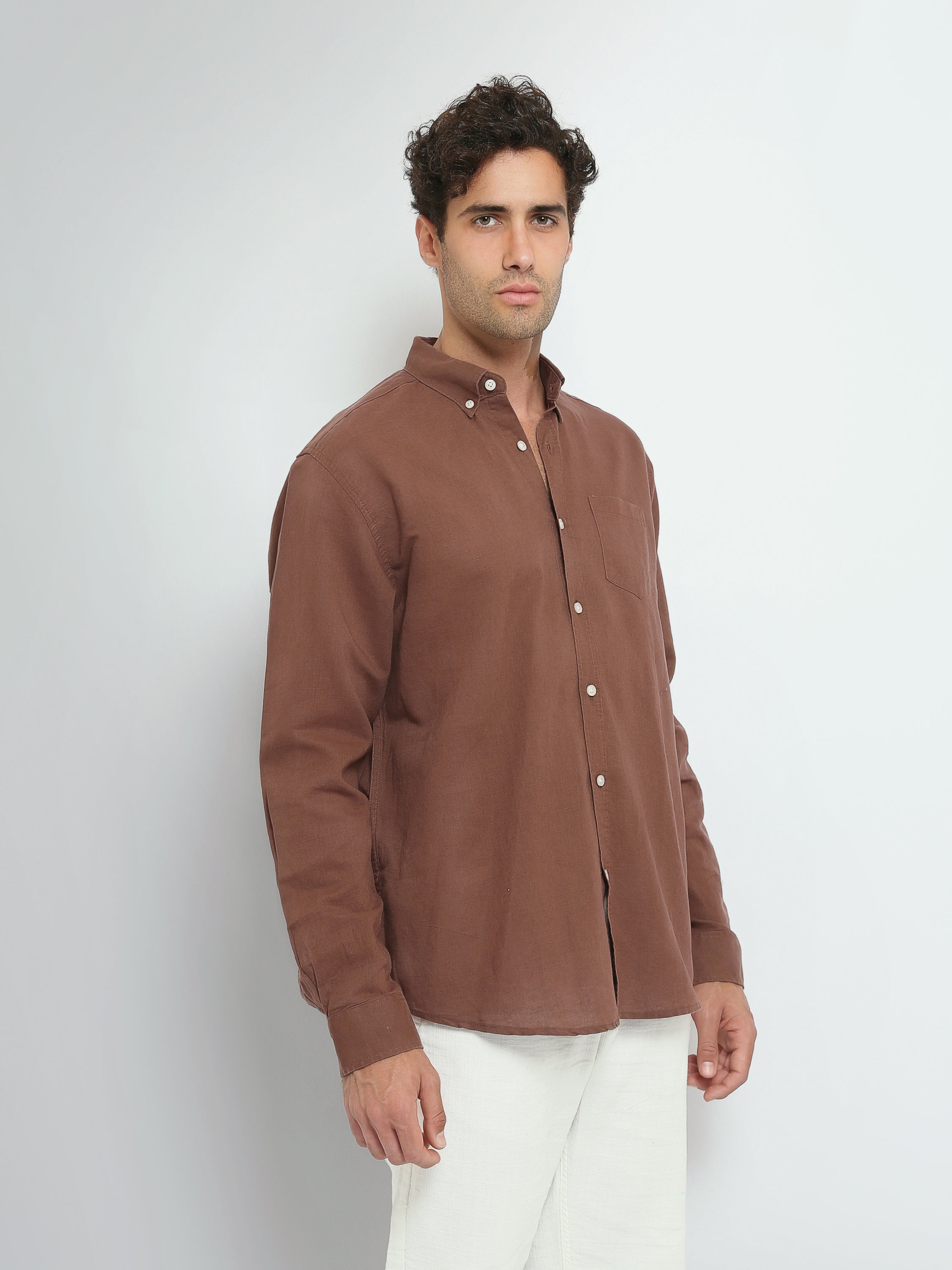 Town Team long sleeves shirts linen regular fit Olive